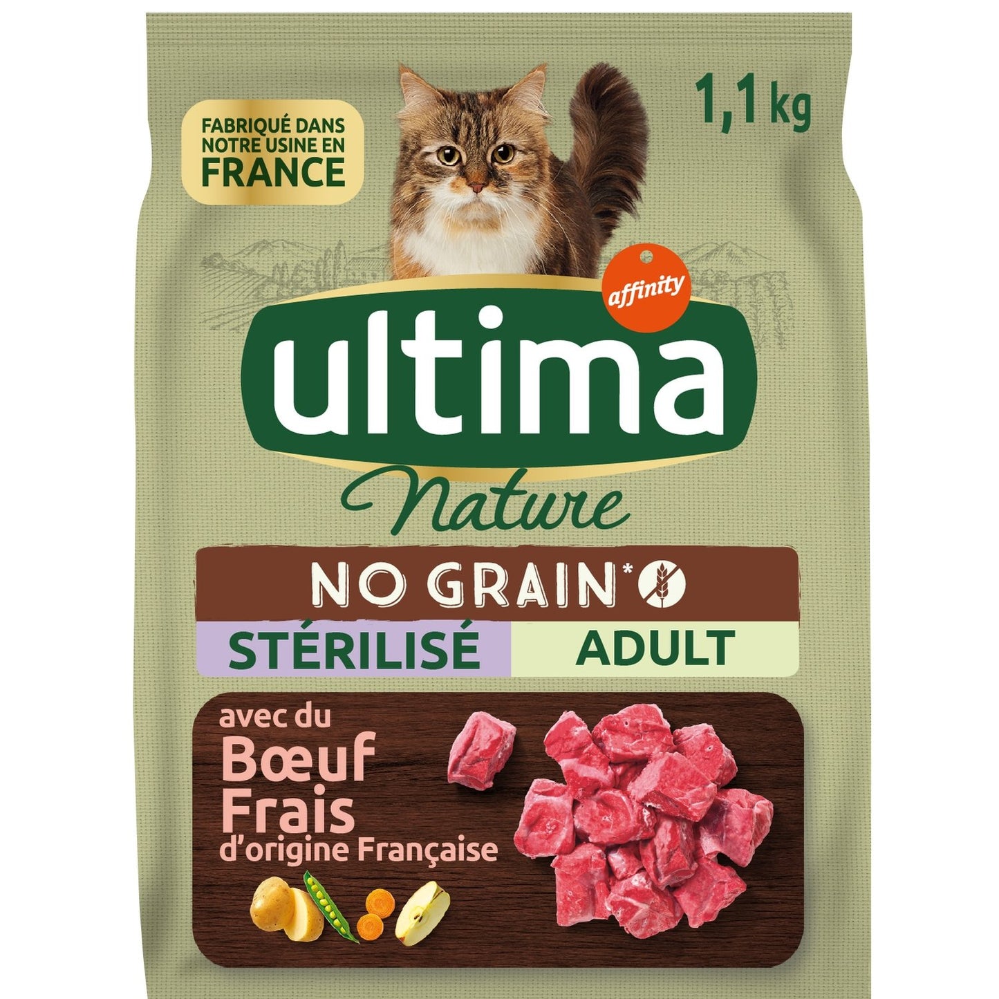 Croquettes pour Chat Adulte Stérilisé Sans Céréales Boeuf ULTIMA NATURE Le sac d'1,1kg