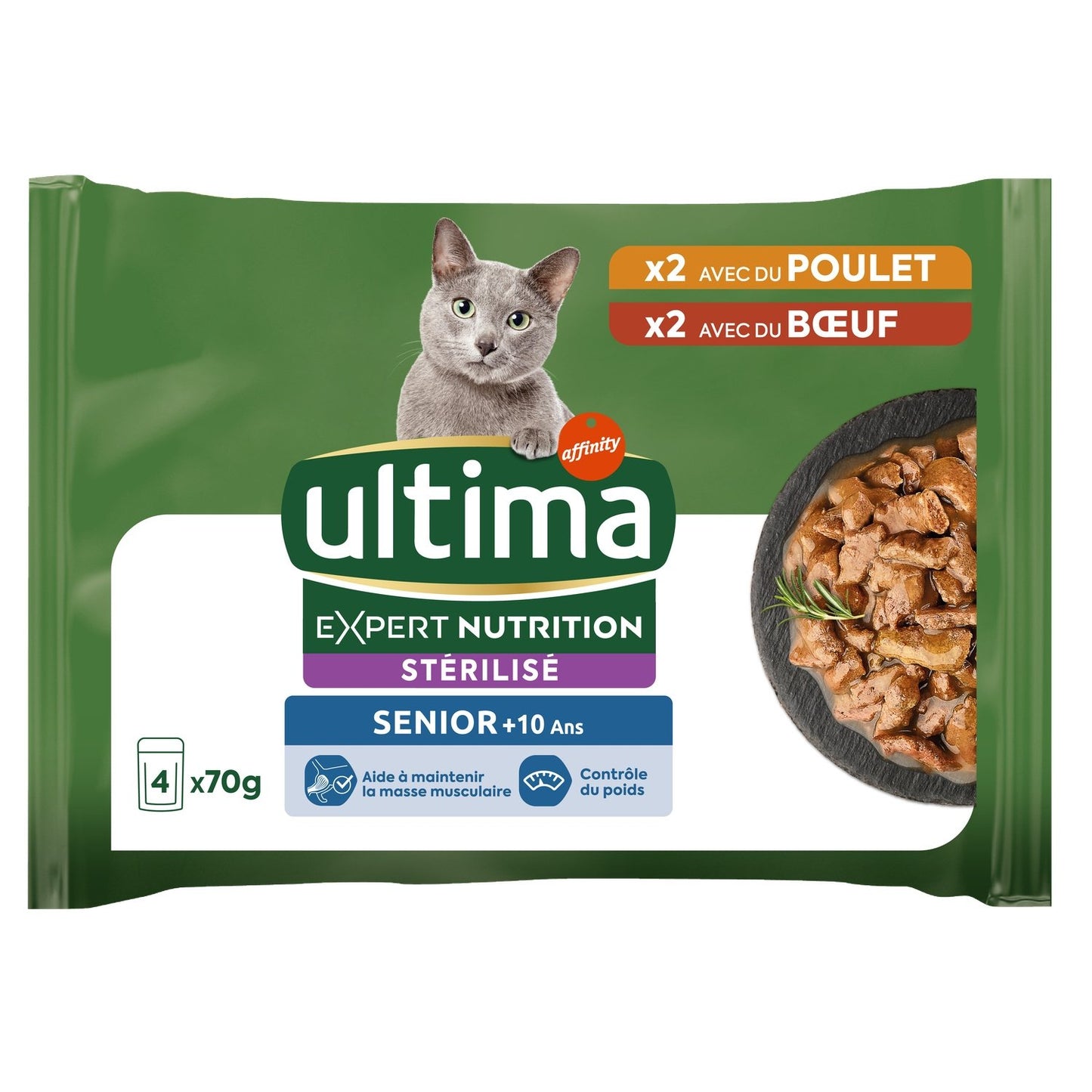 Pâtée pour Chat Adulte Stérilisé Poulet Boeuf ULTIMA les 4 sachets de 70g