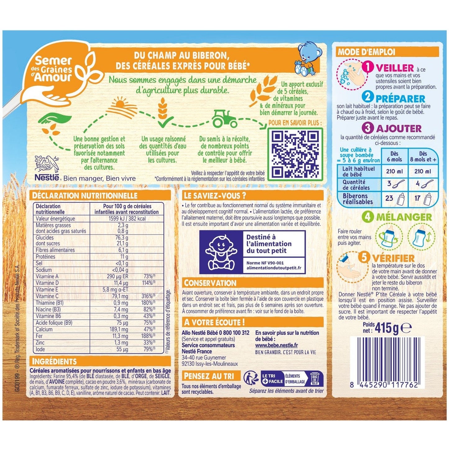 Baby Cereals From 6 Months, Powdered 5 Cereals Cacao P'TITE CEREALE