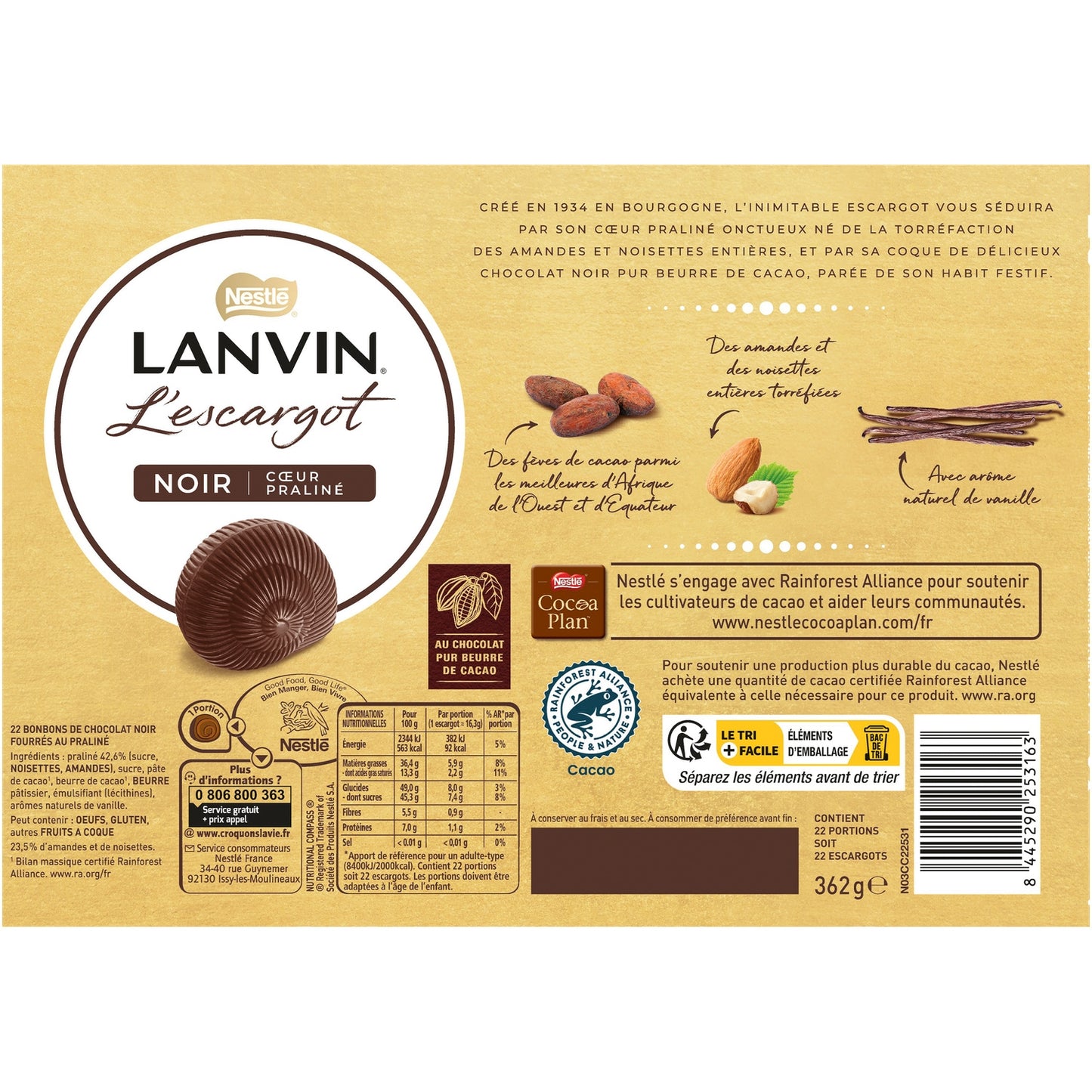 LANVIN Dark Chocolate Filled with Praline Snail