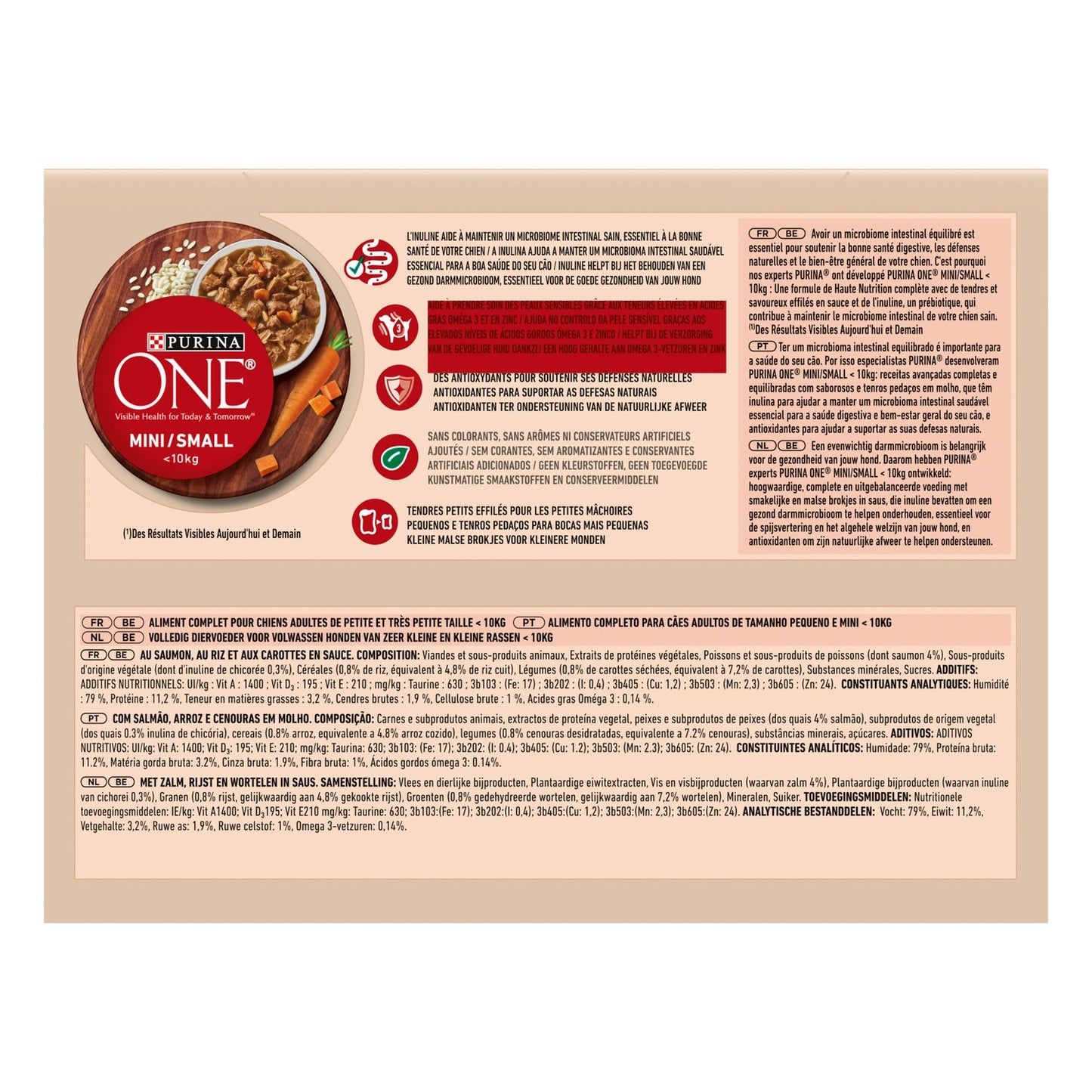 Pâtée pour Chien Adulte Petit < 10kg Microbiome Saumon Carottes Riz PURINA ONE