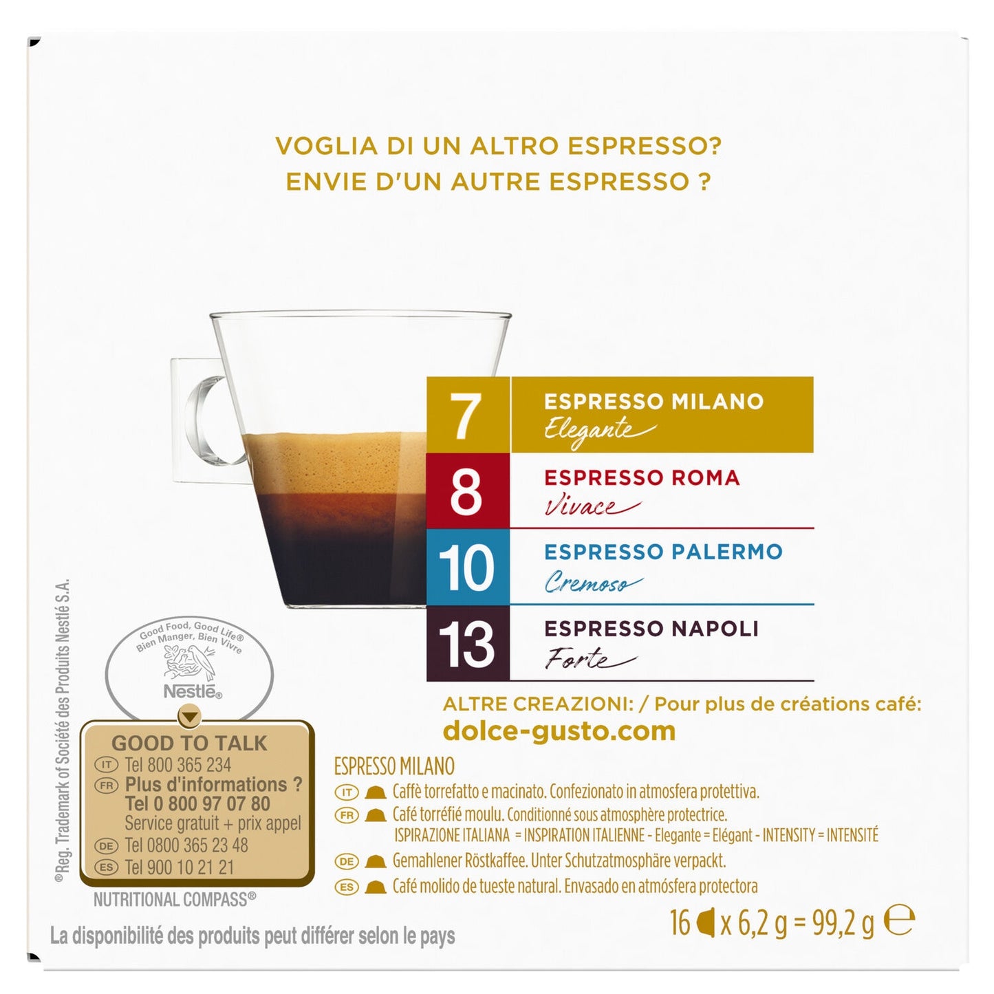 Café Capsules Espresso Intensité 7 Compatible Dolce Gusto Milan NESCAFE