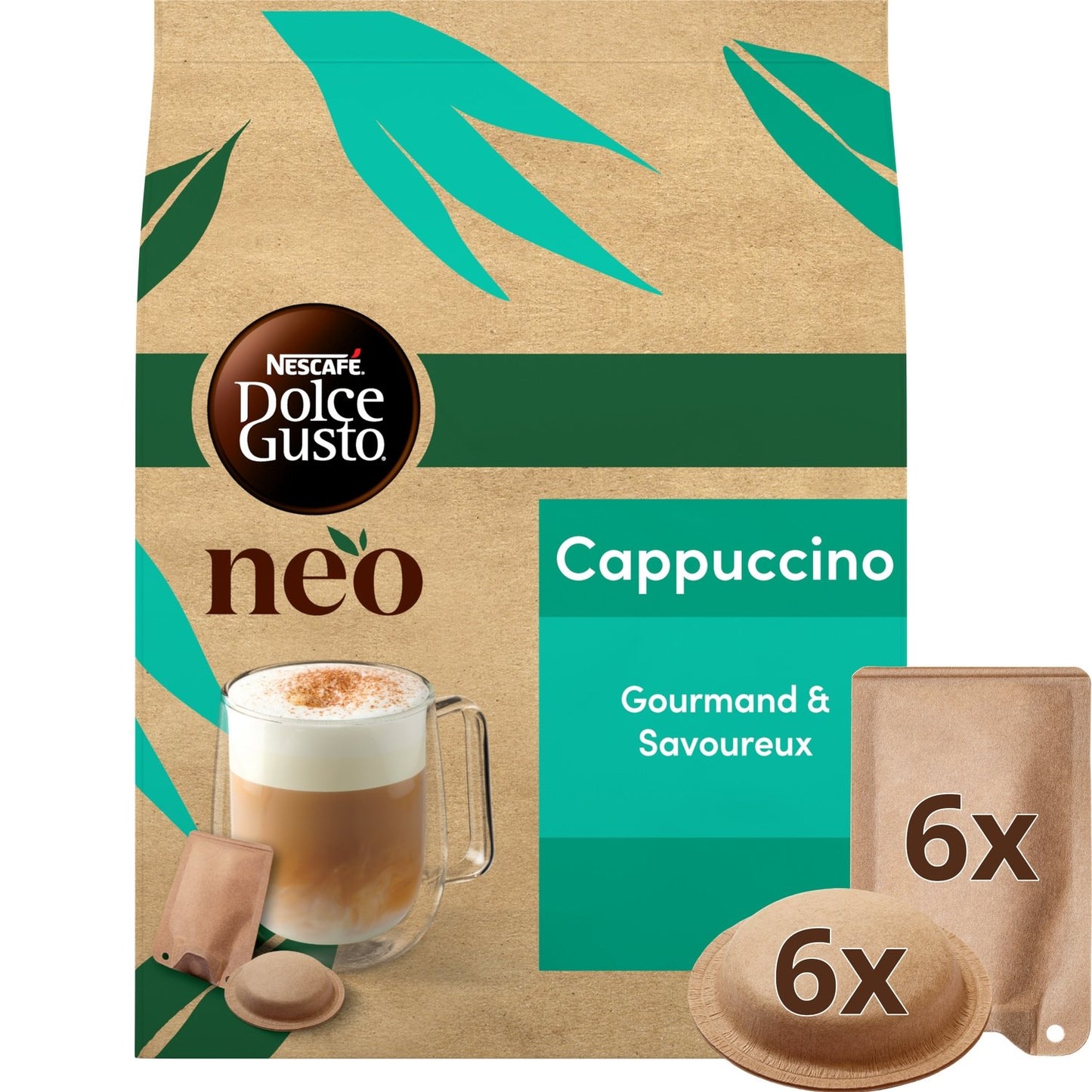 Cappuccino Dosettes Compatible Dolce Gusto Neo NESCAFE DOLCE GUSTO NEO la boîte de 6 dosettes et de 6 sachets
