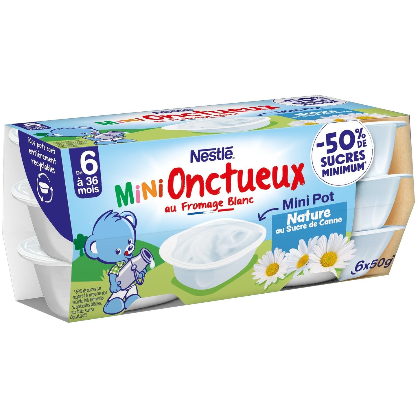 Dessert Bébé Dés 6 Mois, Nature au Sucre de Canne NESTLE 6 pots de 50g