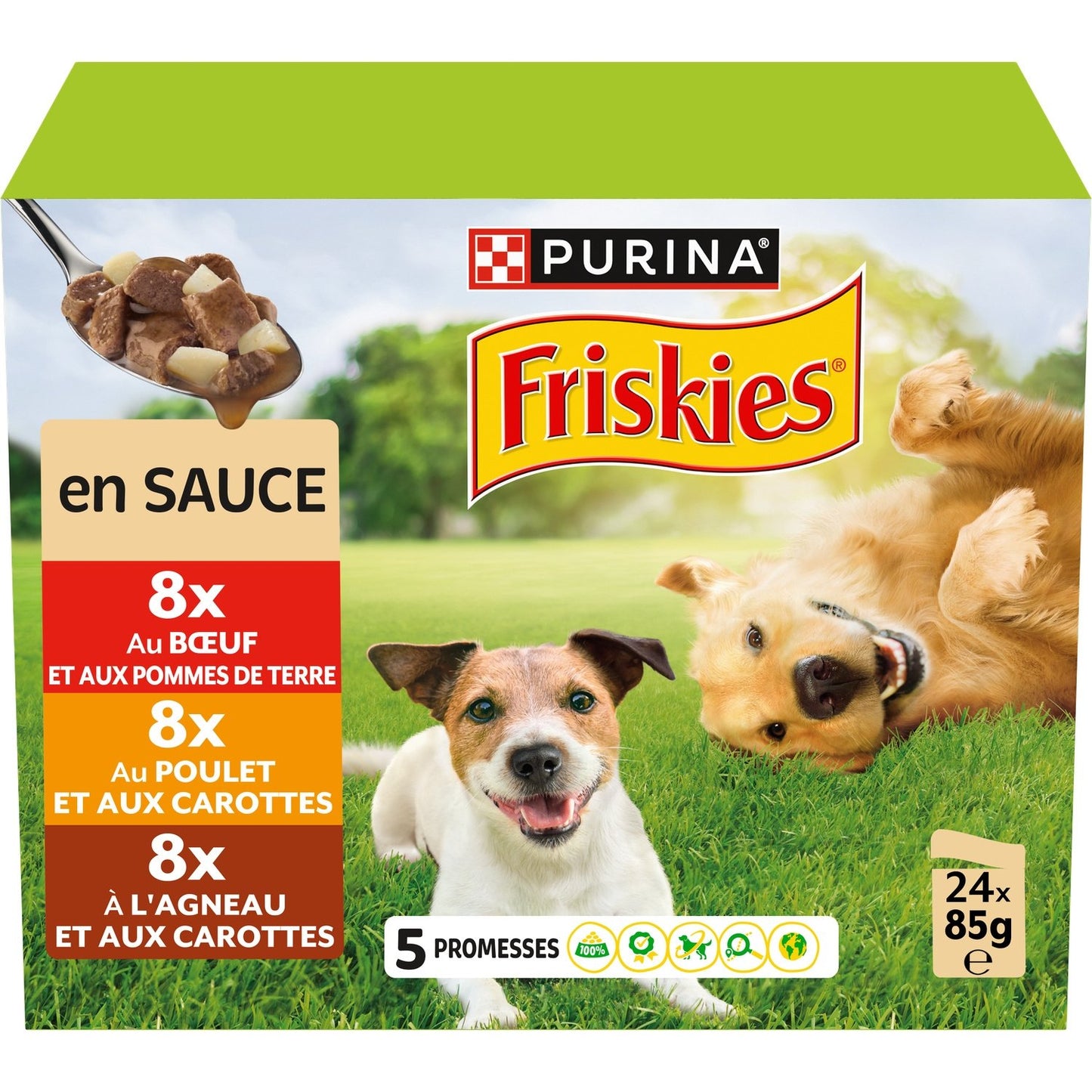 Pâtée pour Chien Adulte en Sauce Poulet Boeuf Agneau FRISKIES la boite de 24 sachets de 85g