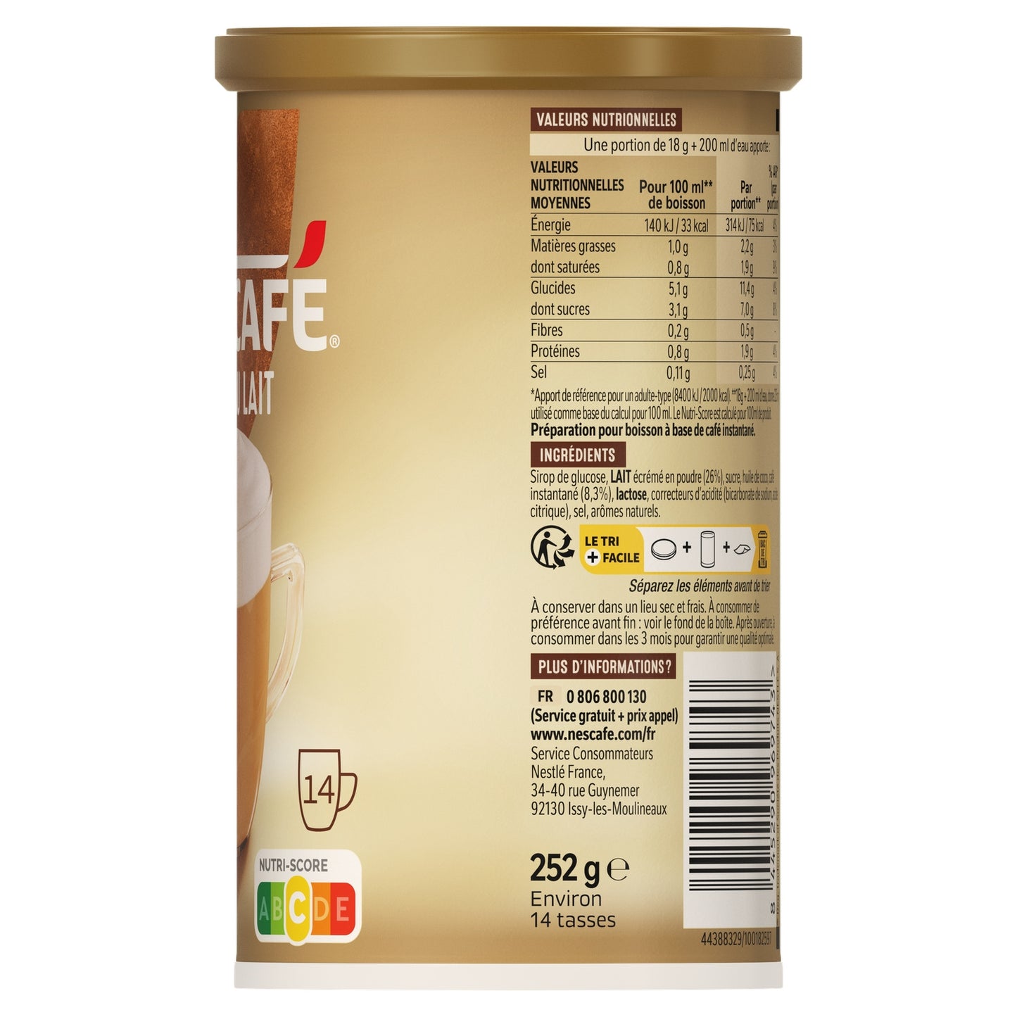 Café Soluble Cappuccino Café au Lait NESCAFE