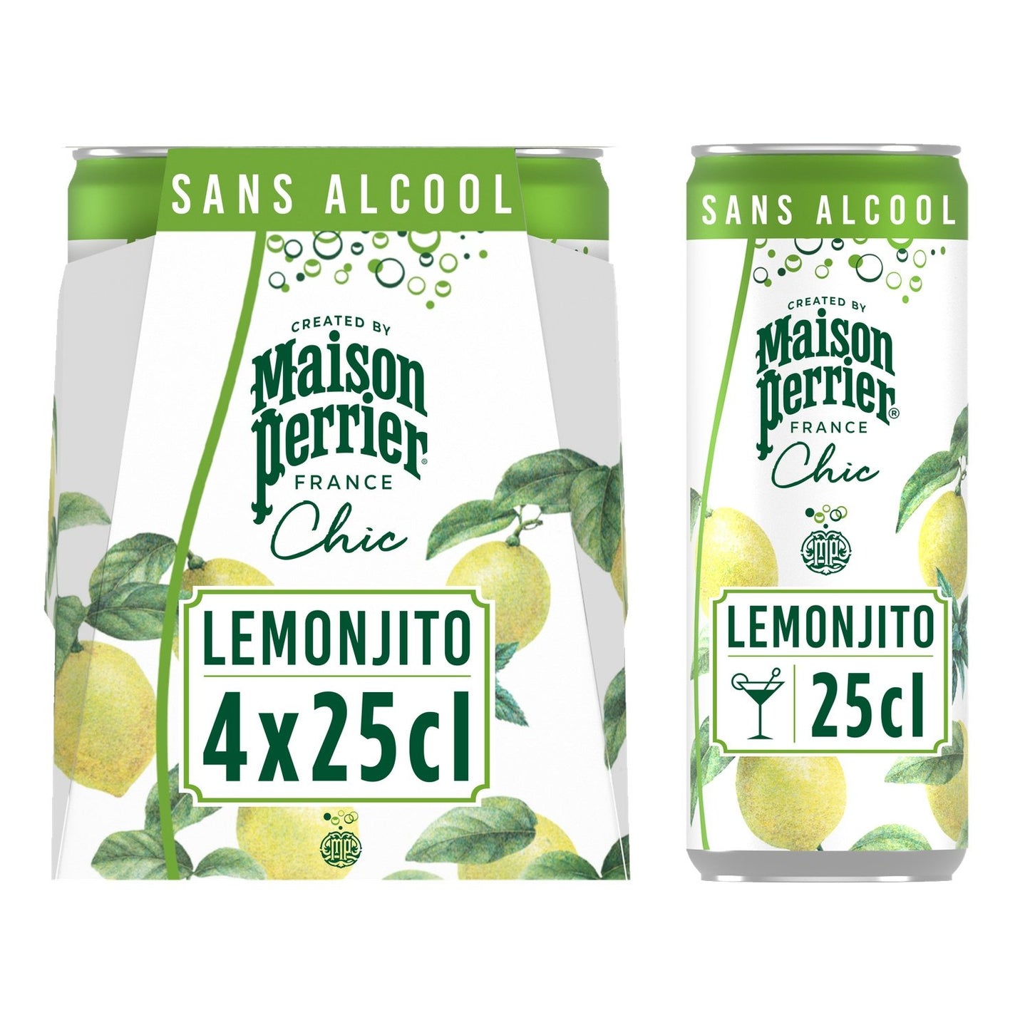 Eau Gazeuse Aromatisée Lemonjito MAISON PERRIER CHIC le pack de 4 canettes de 25cL