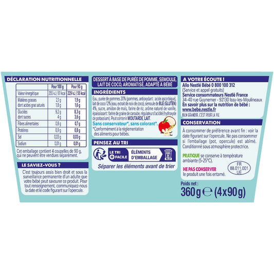 Babydessert ab 6 Monaten, Grieß mit Kokosmilch, Apfel, Vanille, NESTLE