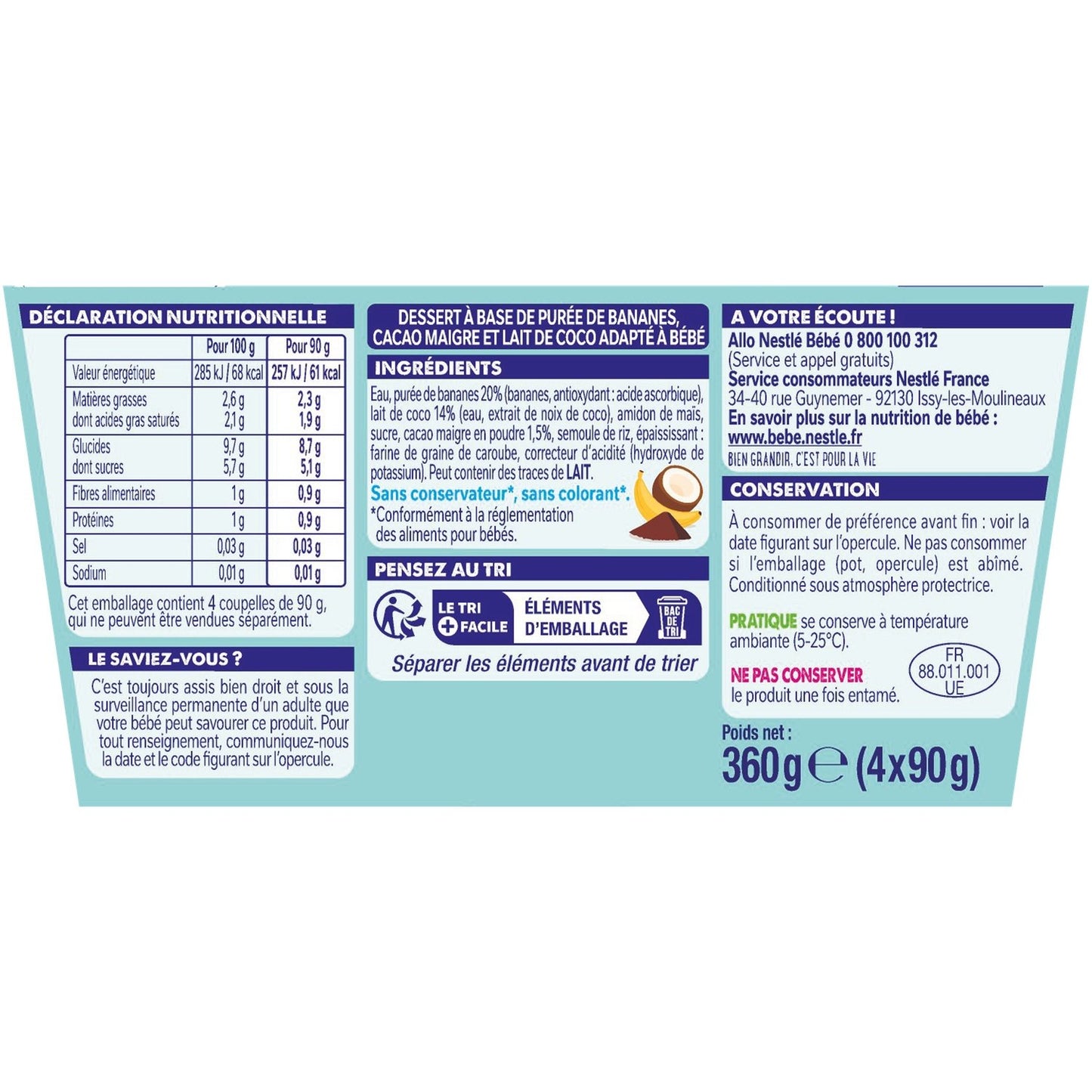 Babydessert ab 6 Monaten, mit Kokosmilch, Banane, Kakao, NESTLE