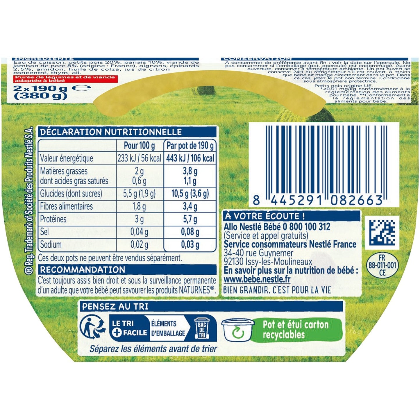 Plat Bébé Dés 6 Mois Petits Pois Jambon Naturnes NESTLE