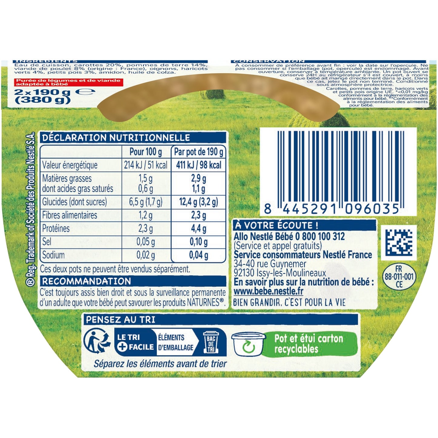 Plat Bébé Dès 6 Mois Jardinière de Légumes et Poulet Naturnes NESTLE