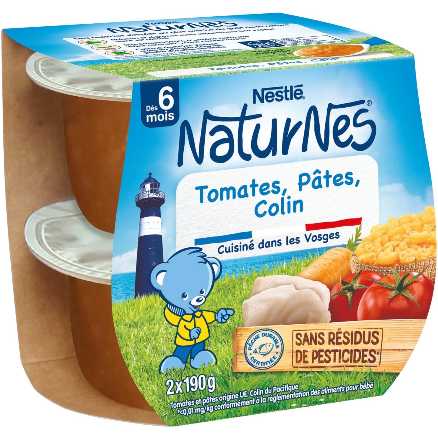 Plat Bébé Dès 6 Mois Tomates Pâtes et Colin Naturnes NESTLE 2 pots de 190g