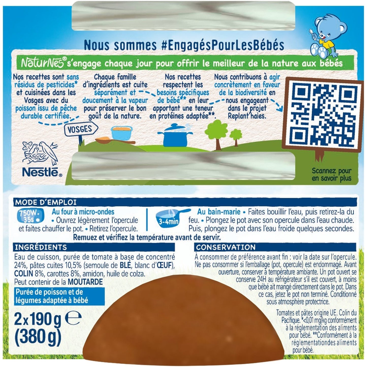Plat Bébé Dès 6 Mois Tomates Pâtes et Colin Naturnes NESTLE