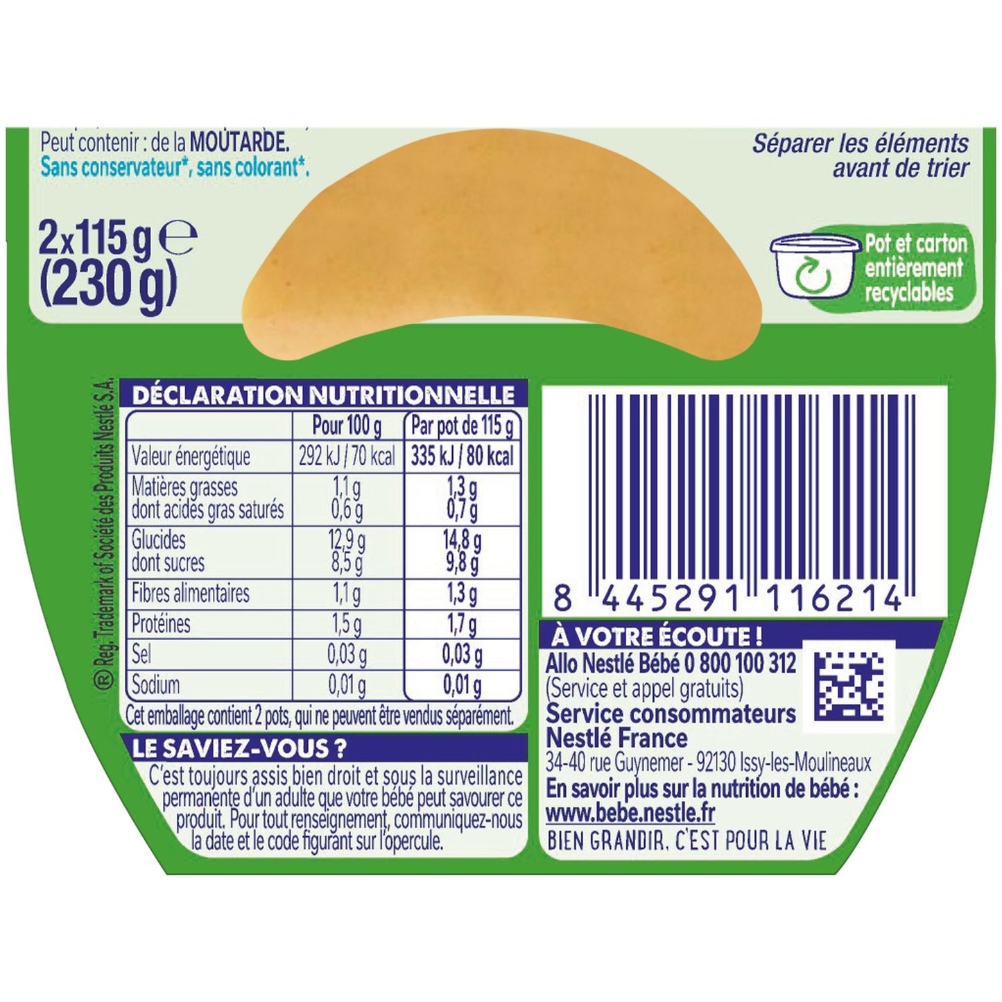 Dessert Bébé Dés 10 Mois, Banane Mangue Lait et Céréales Sans Sucres Ajoutés NESTLE