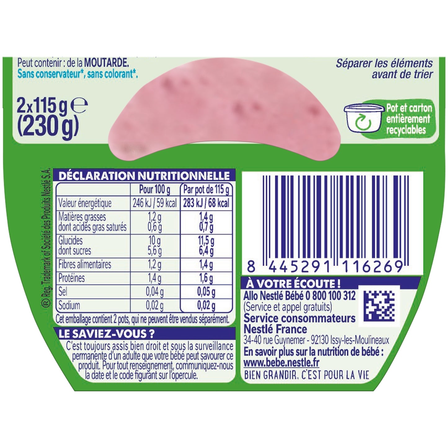 Babydessert ab 10 Monaten, Apfel-Himbeer-Milch und Getreide NESTLE