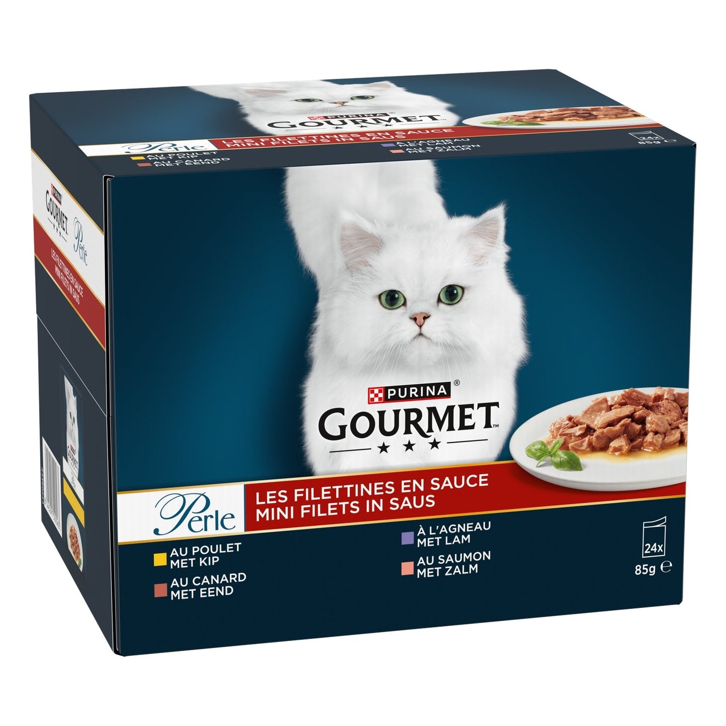 Pâtée pour Chat Adulte Filettines en Sauce Poulet Agneau Canard Saumon GOURMET les 24 sachets de 85g