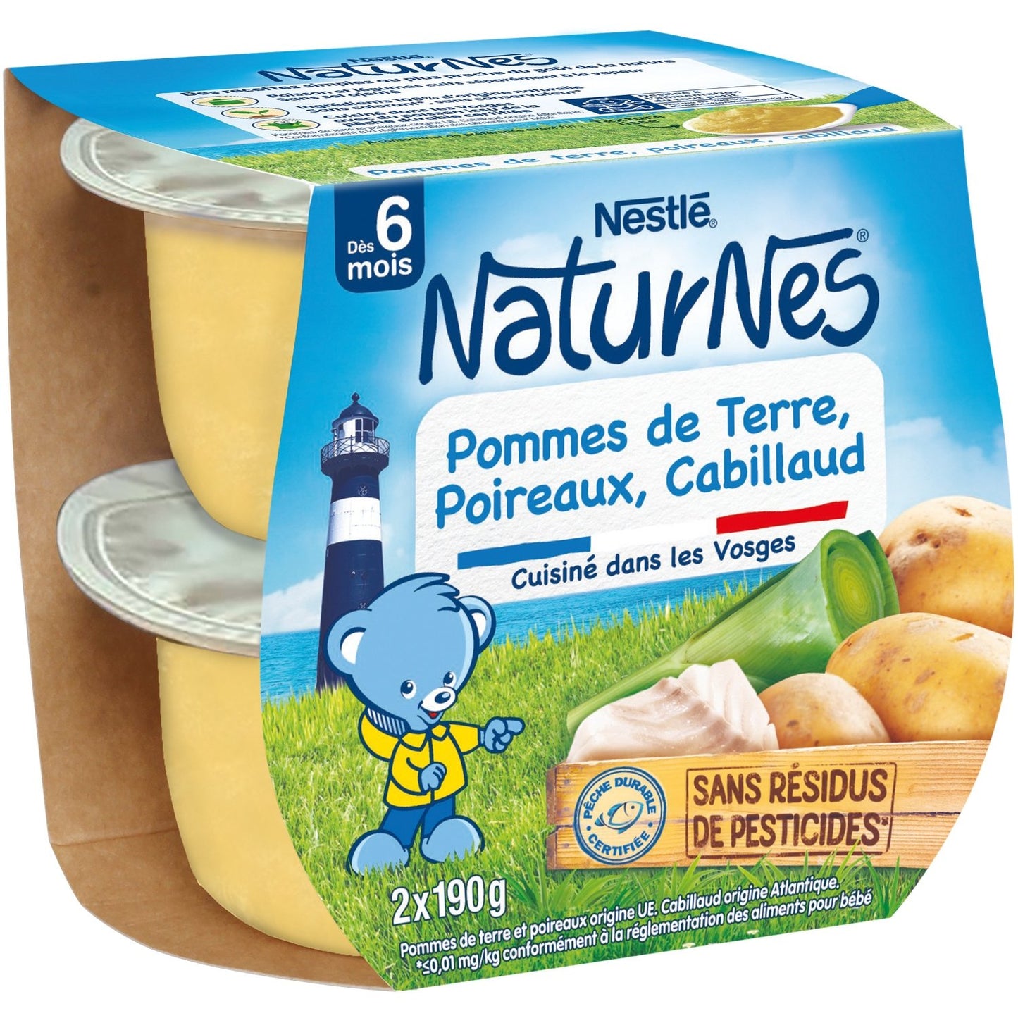 Plat Bébé Pommes de Terre, Poireaux, Cabillaud NESTLE les 2 pots de 190g