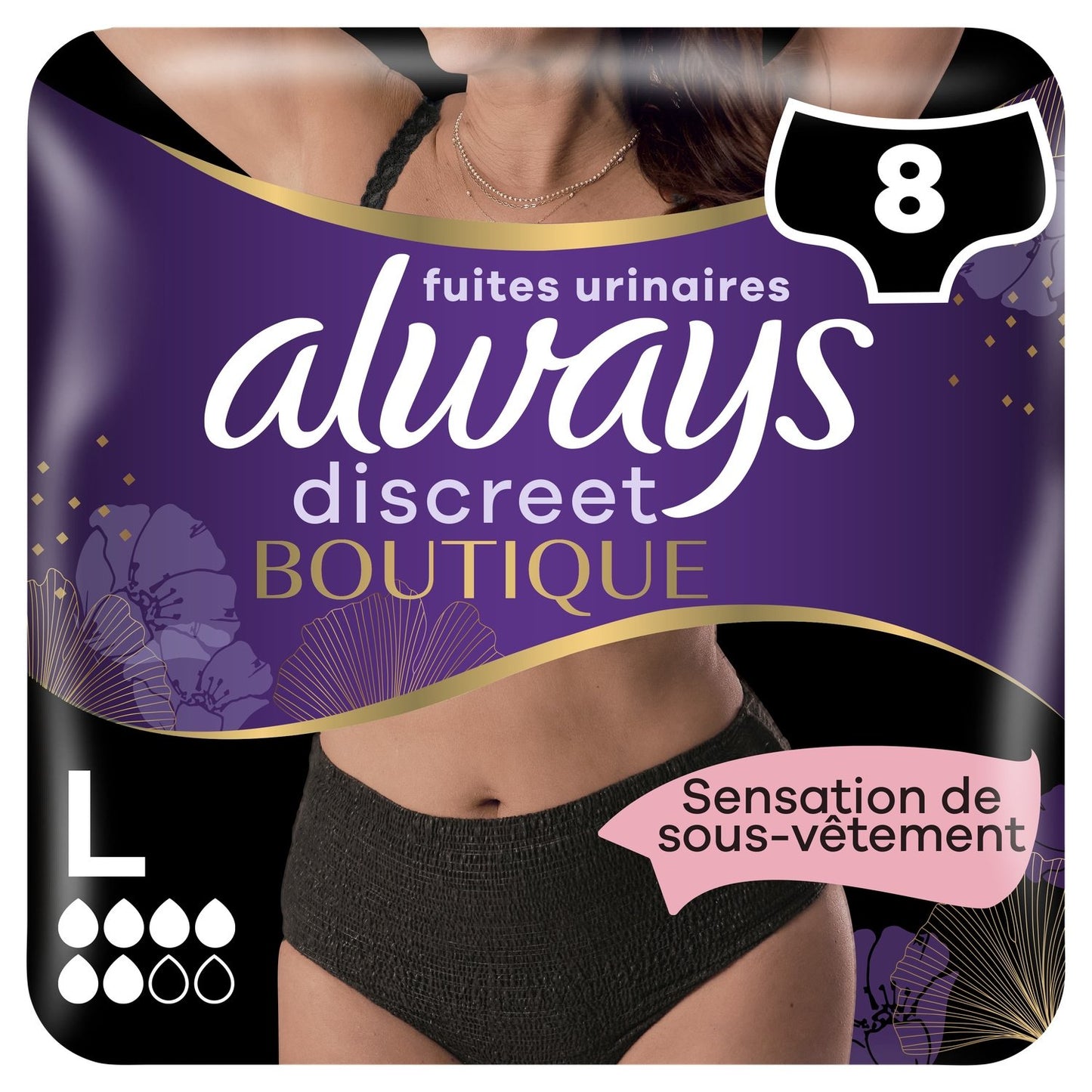 Culotte Fuite Urinaire Taille L Noire Discreet Boutique ALWAYS le pack de 8 culottes