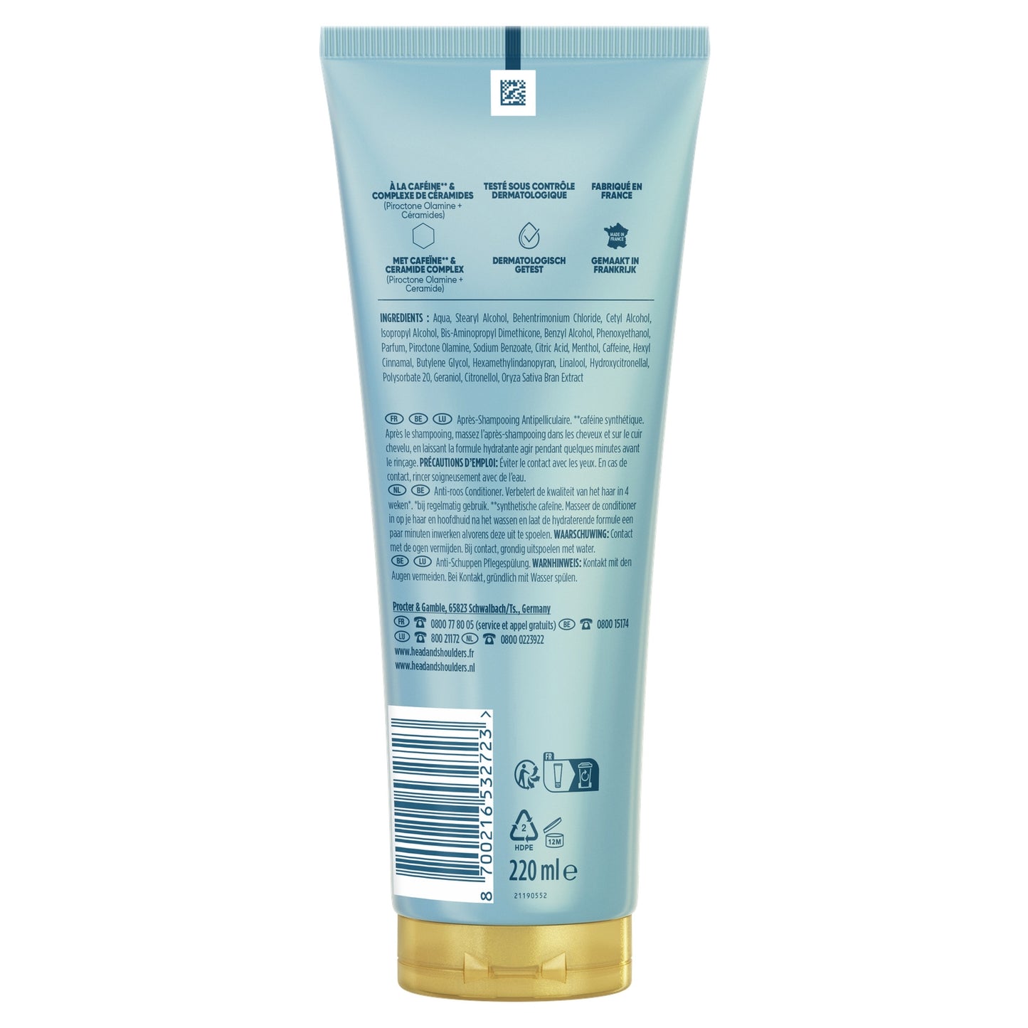 Shampoing Antipelliculaire Léger Hydratant pour Cuir Chevelu Sec et Cheveux Fins Cafeine HEAD & SHOULDERS