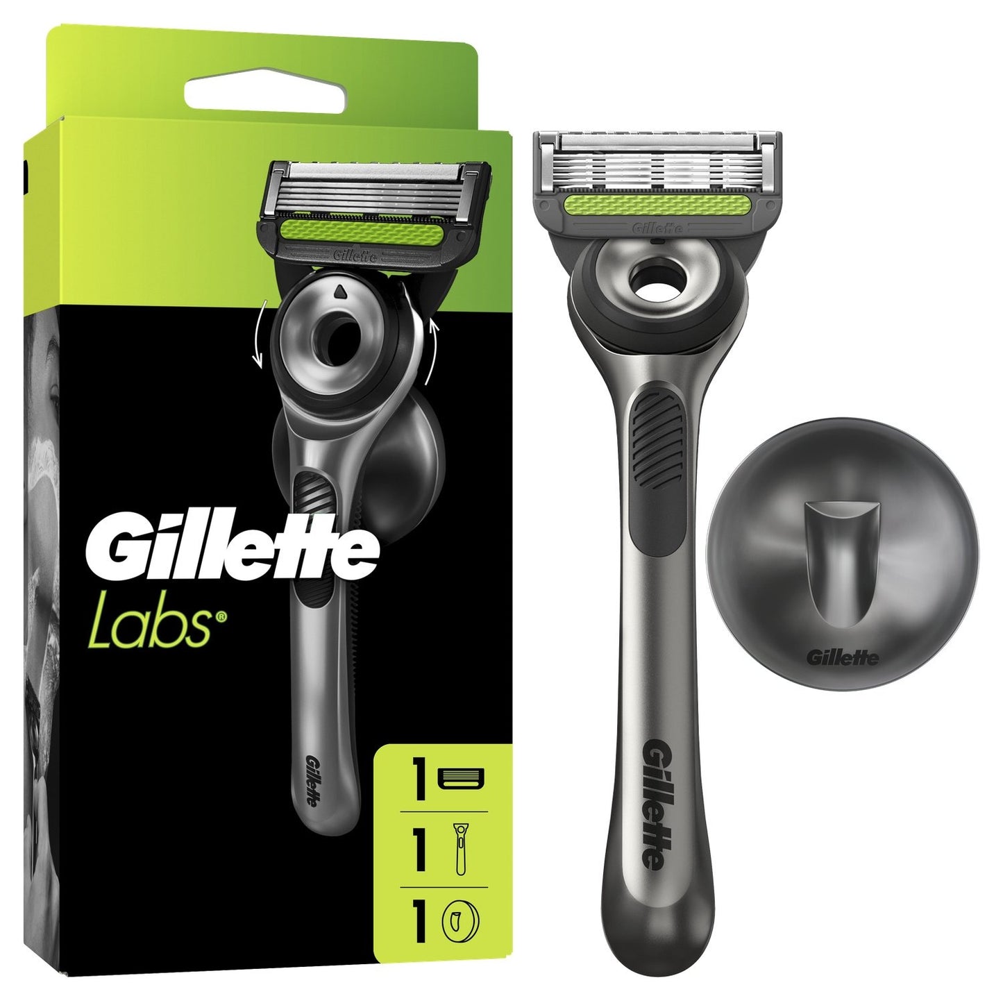 Rasoir pour Homme Barre Exfoliante et Support Mural Magnétique GILLETTE la boite de rasoir avec 1 manche, 1 lame et 1 support murale magnatique