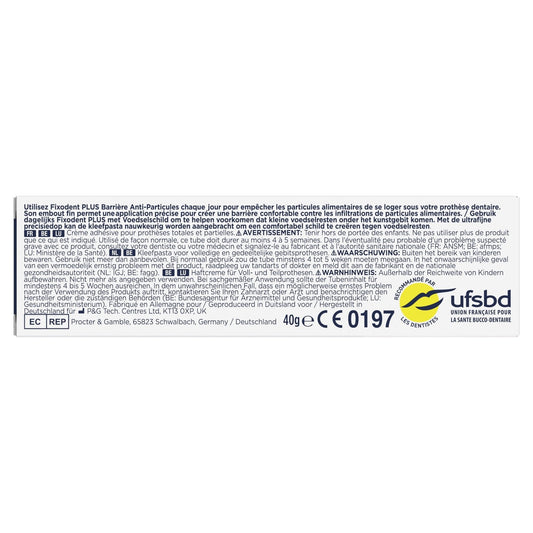 Crème Adhésive pour Prothèses Barrière Anti-Particules + Fixation Forte FIXODENT