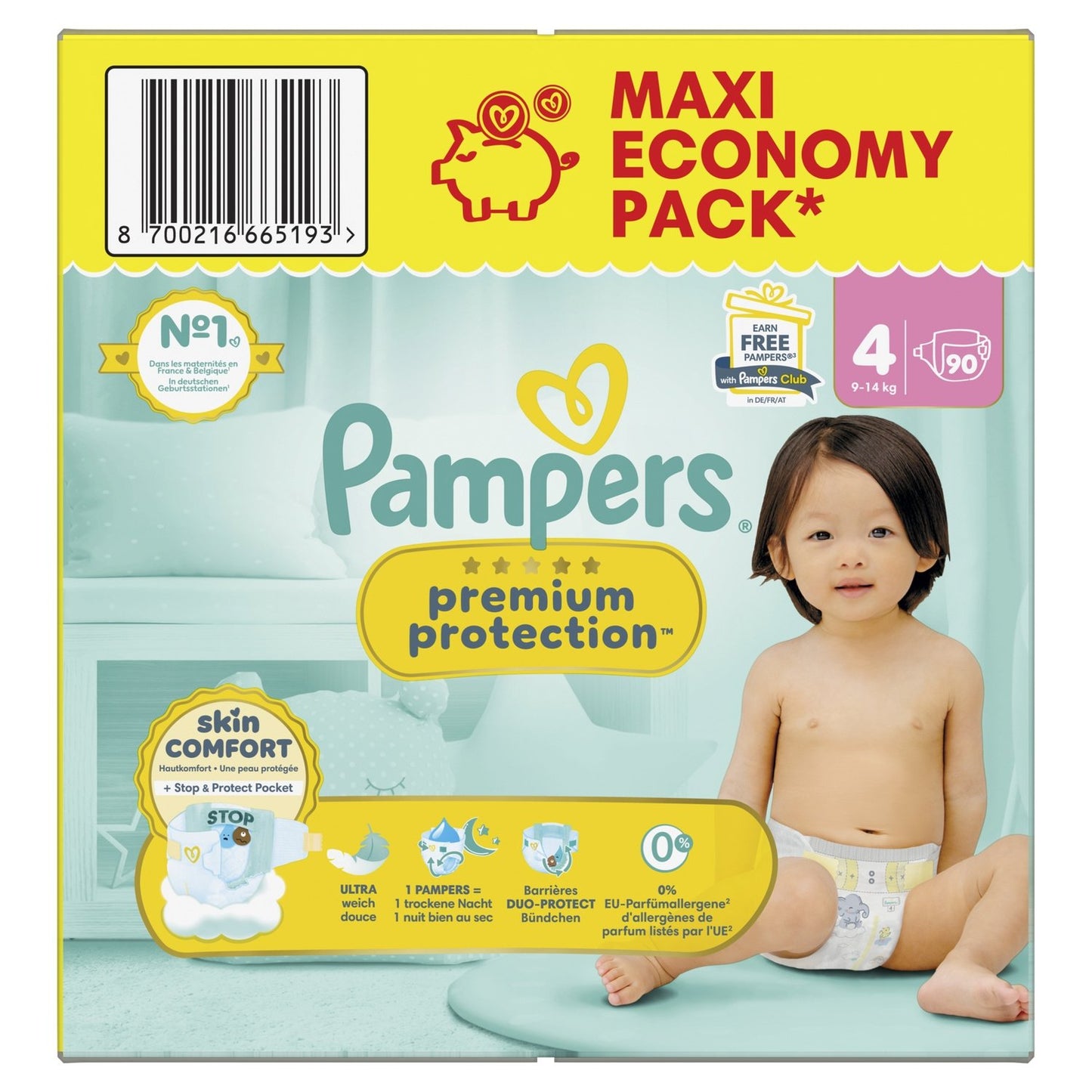 Couches Bébés Prenium Protection 9-14kg Taille 4 PAMPERS