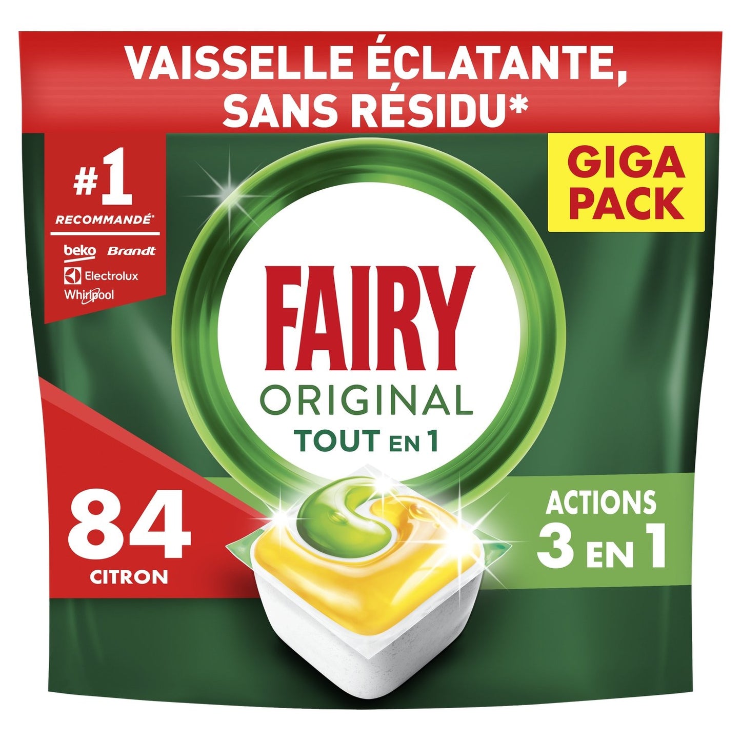 Tablette Lave-Vaisselle Original Tout en 1 Citron FAIRY le sachet de 84 tablettes