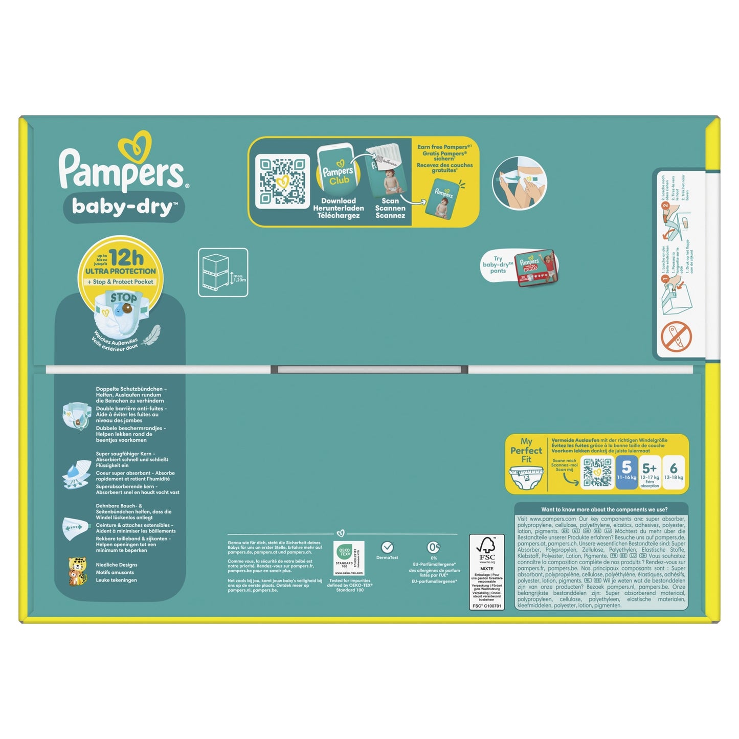 Couches Bébés Baby-Dry 11-16kg Taille 5 PAMPERS