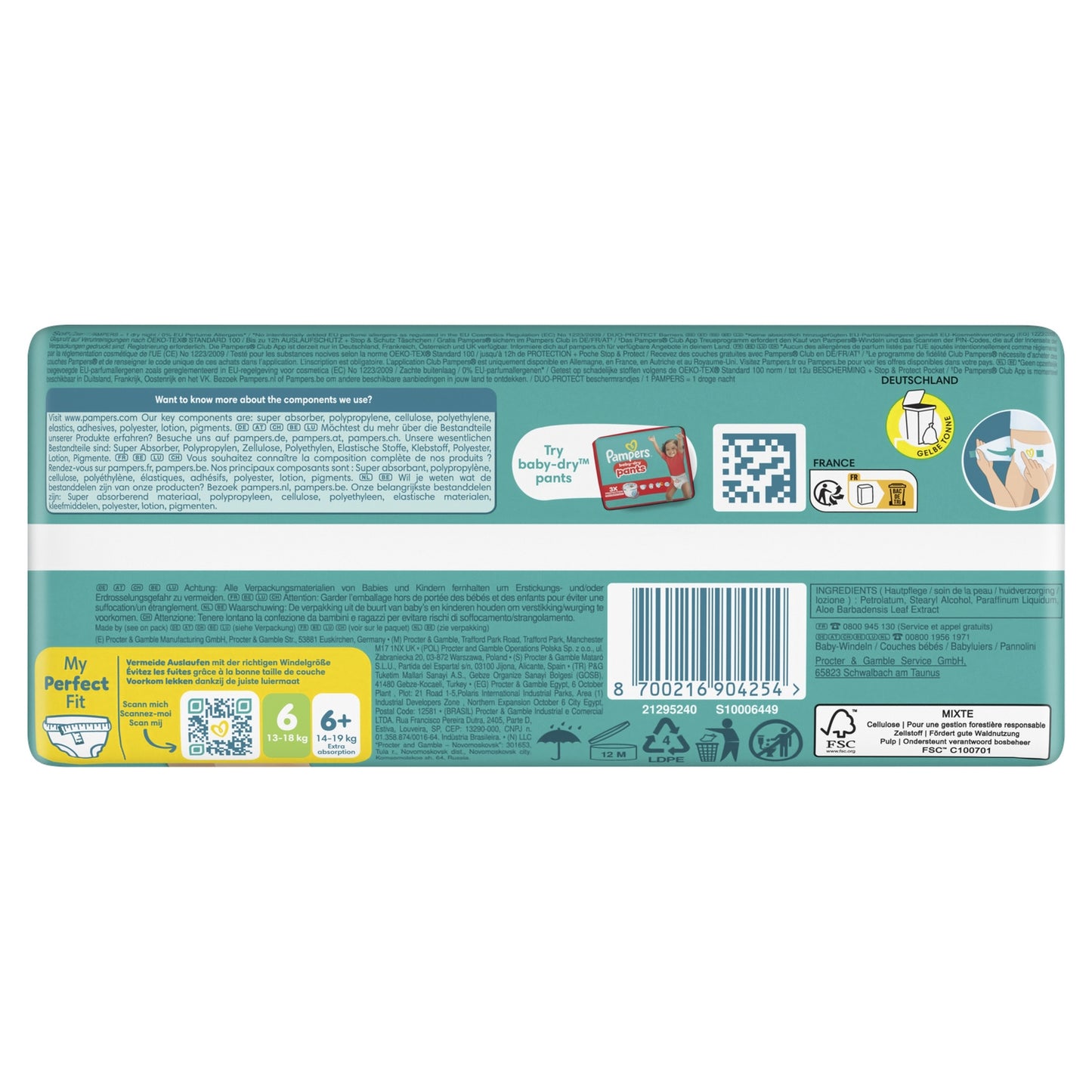 Couches Bébés Baby-Dry 13-18kg Taille 6 PAMPERS