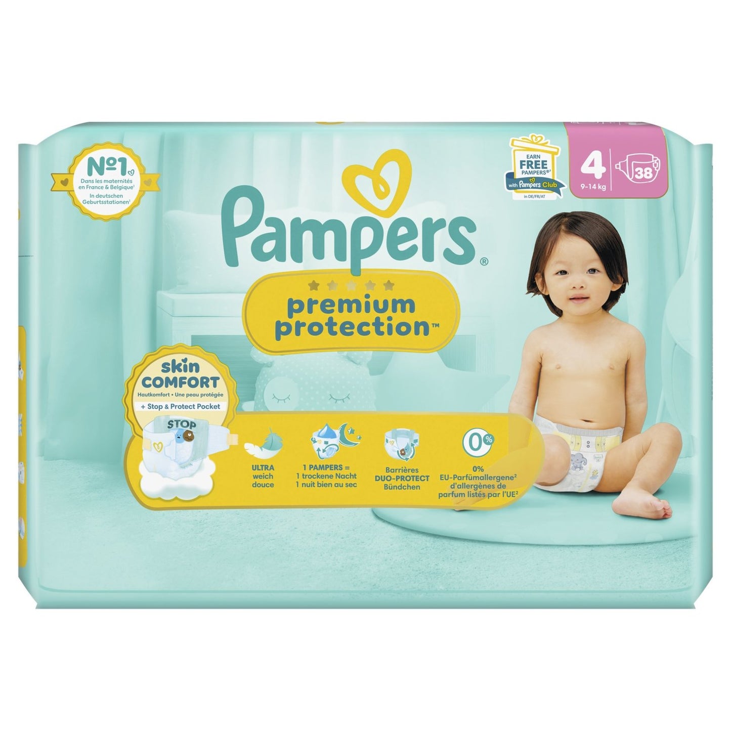 Couches Bébés Premium Protection 9-14kg Taille 4 PAMPERS