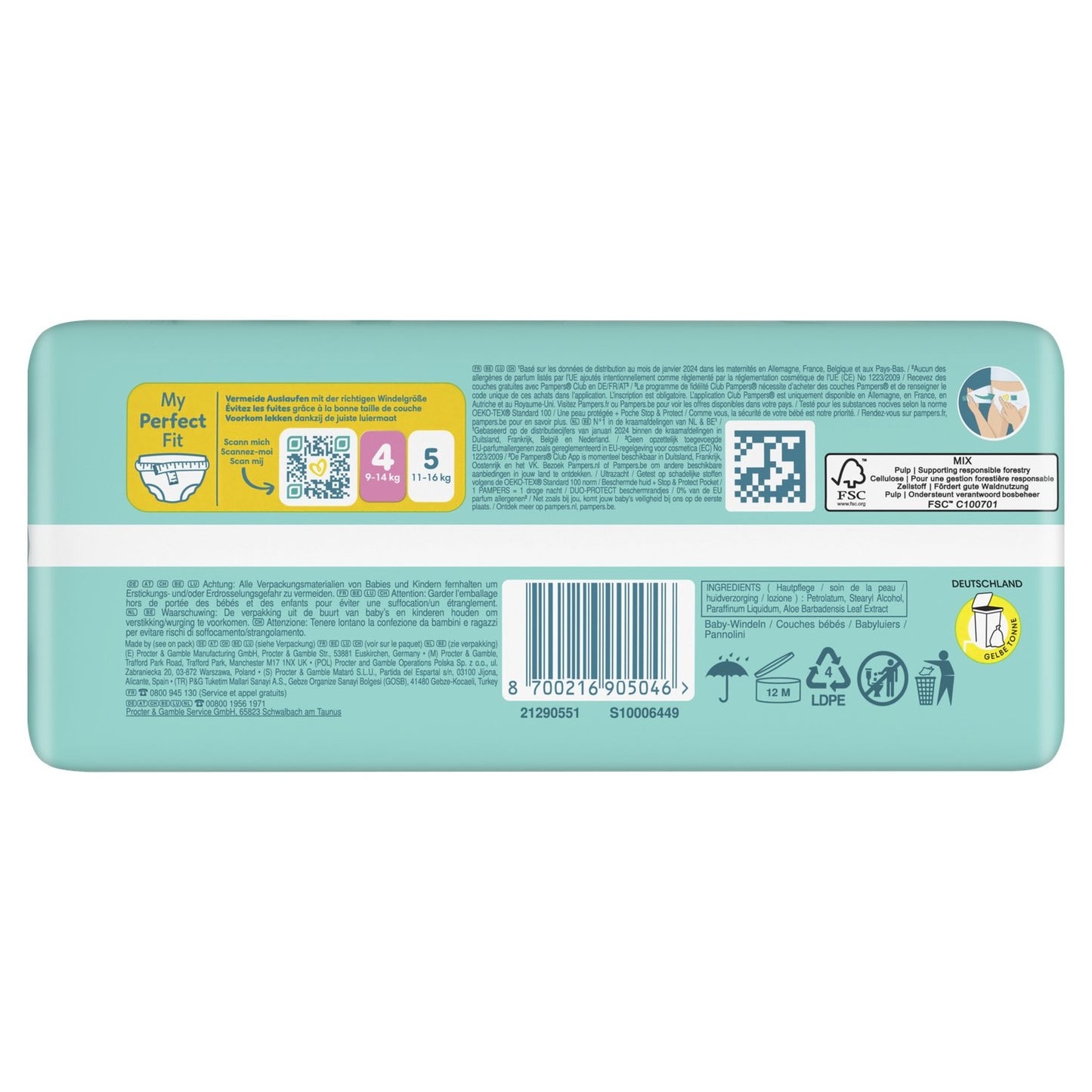 Couches Bébés Premium Protection 9-14kg Taille 4 PAMPERS