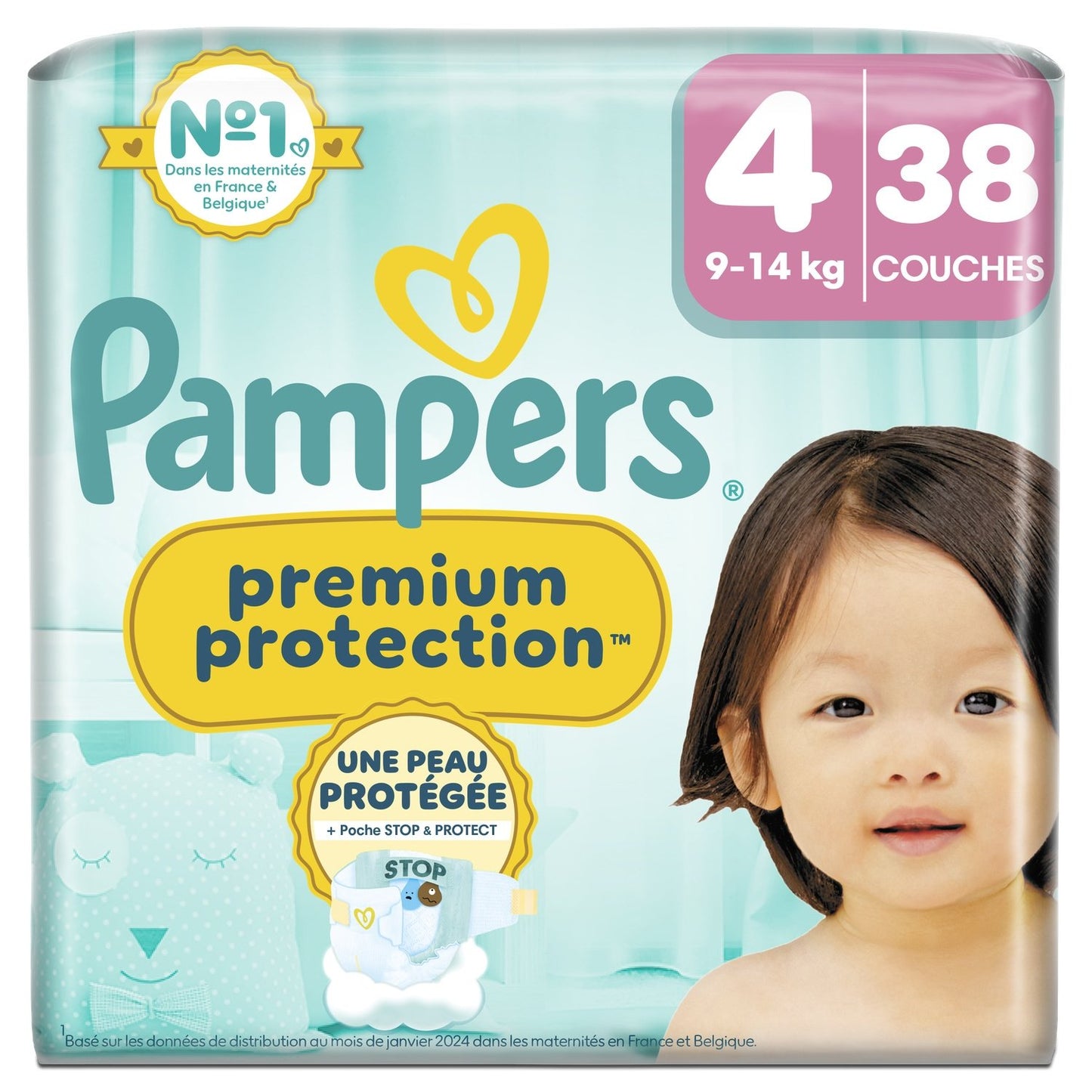 Couches Bébés Premium Protection 9-14kg Taille 4 PAMPERS le paquet de 38 couches