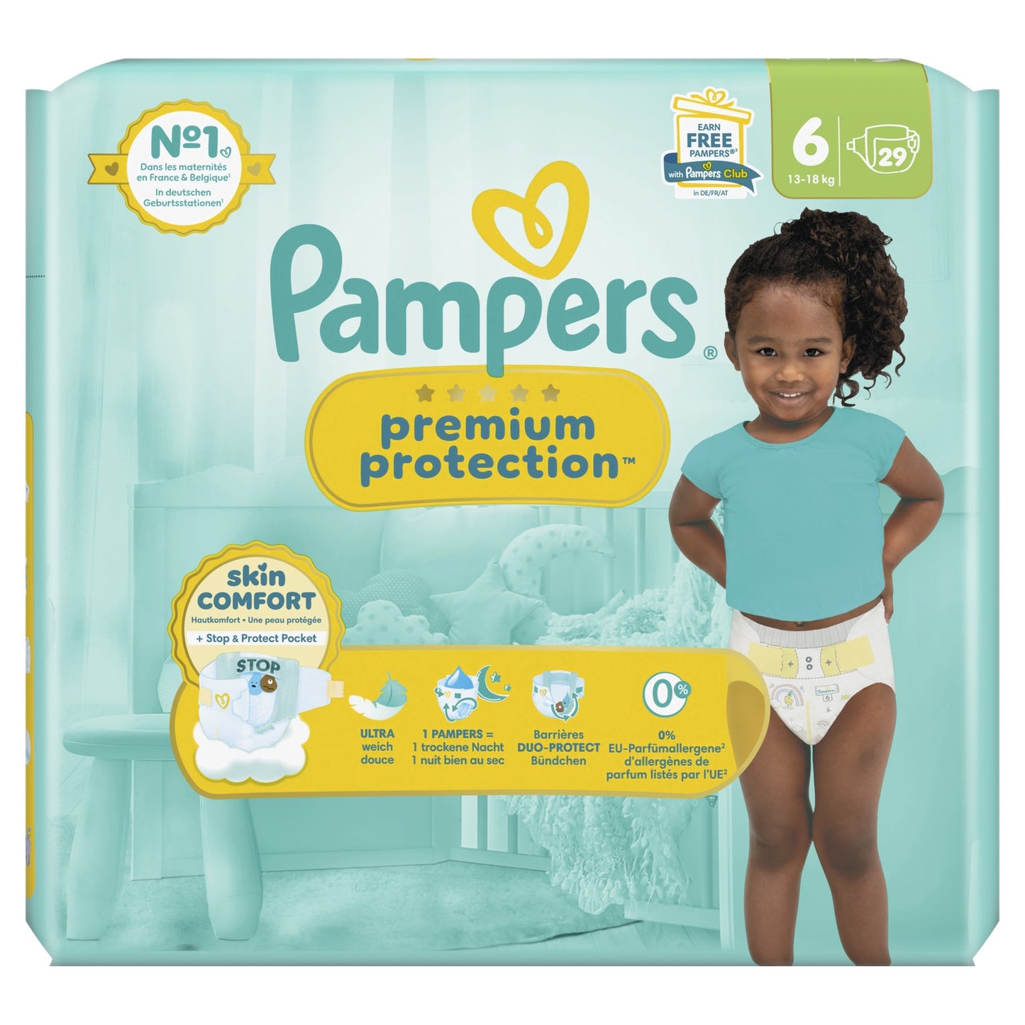 Couches Bébés Premium Protection 13-18kg Taille 6 PAMPERS