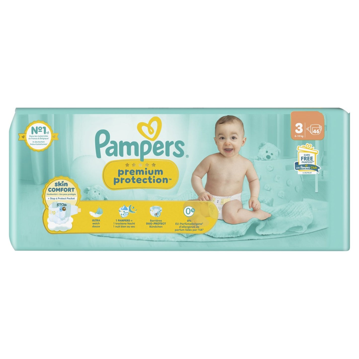 Couches Bébés Premium Protection 6-10kg Taille 3 PAMPERS