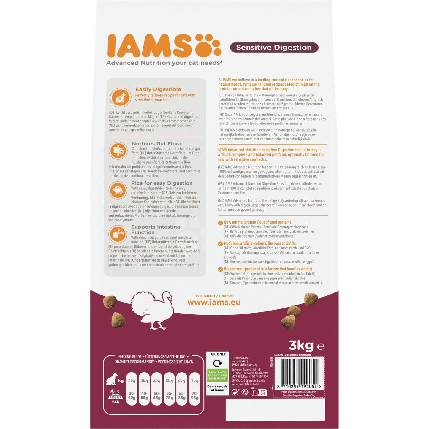 Croquettes pour Chat Adulte Digestion Sensible Dinde IAMS