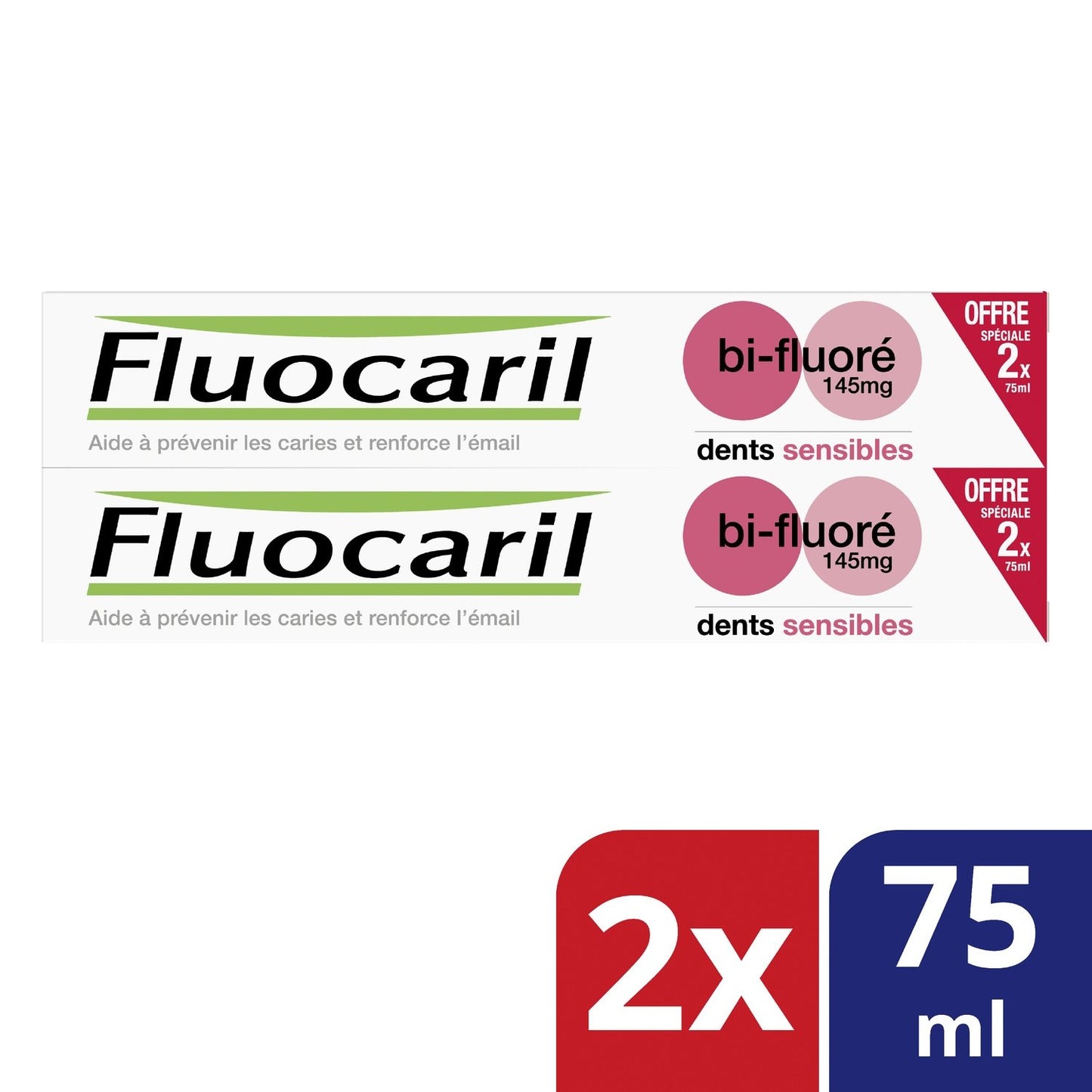 Dentifrice Dents Sensibles Bi-Fluoré FLUOCARIL le lot de 2 tubes de 75mL