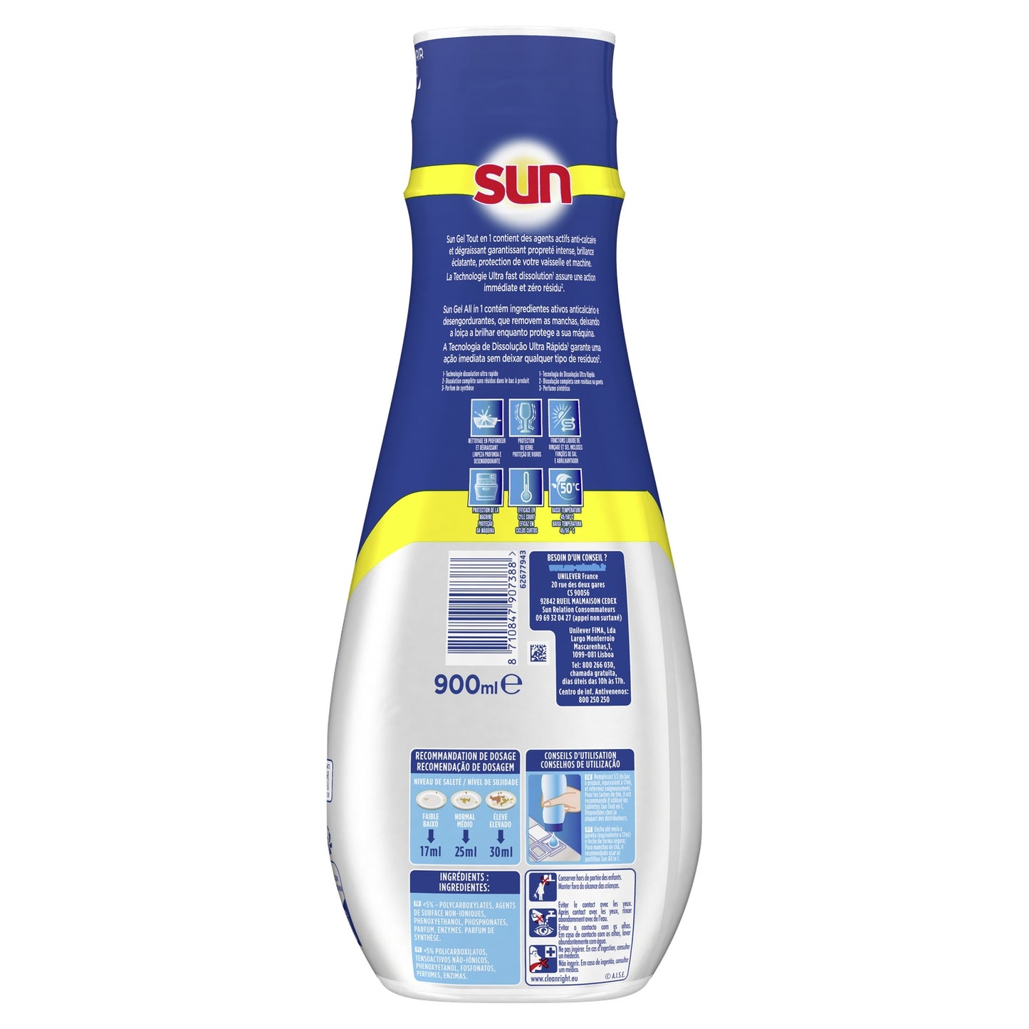 SUN All-in-1 Zitronenduft Clean and Shine Gel-Geschirrspülerreiniger