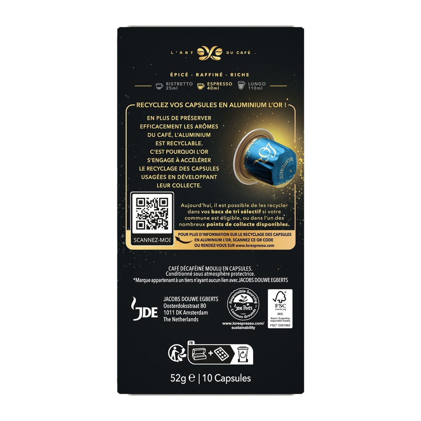 Decaffeinated Coffee Capsules Intensity 6 Nespresso Compatible L'OR