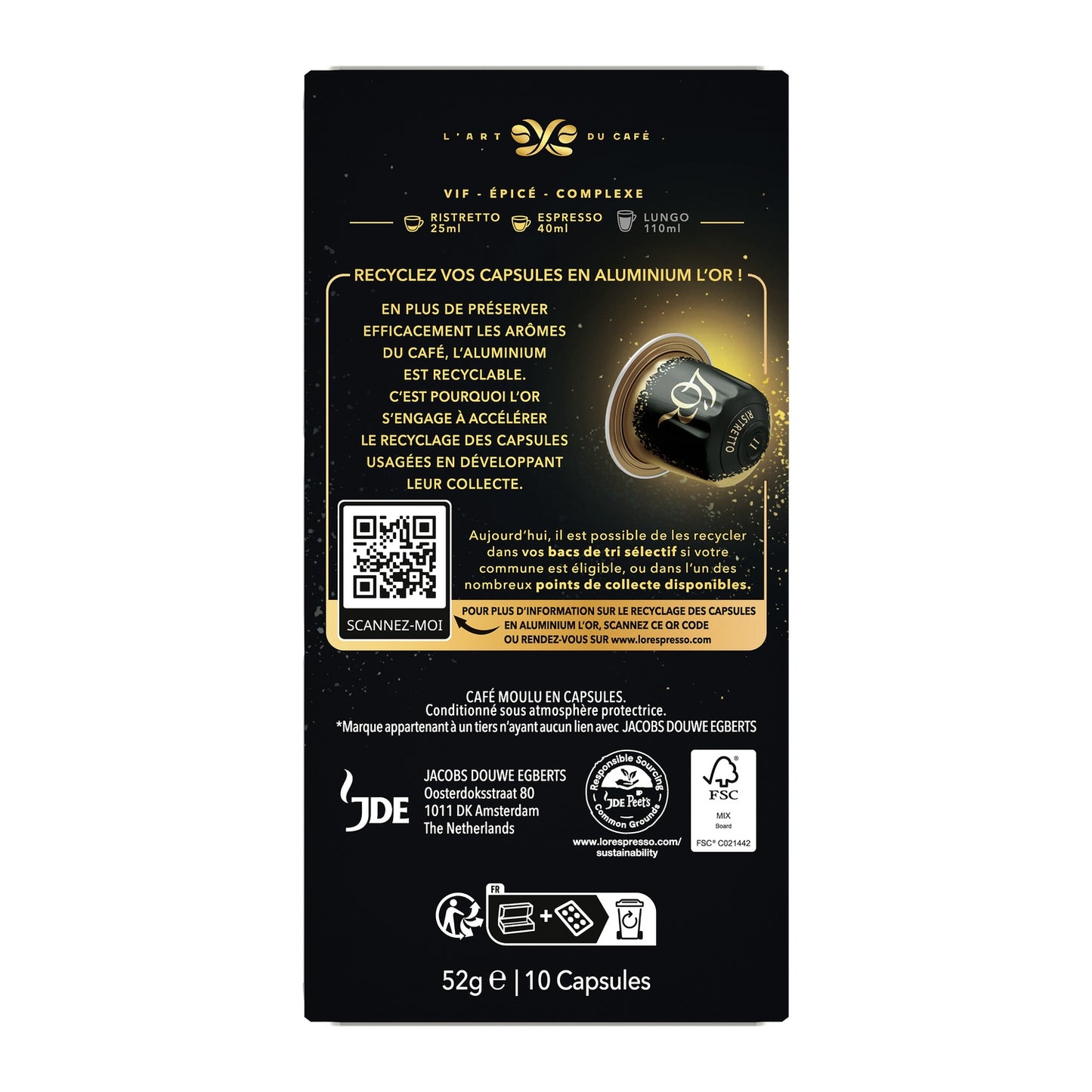 Ristretto Coffee Capsules Intensity 11 Nespresso Compatible L'OR