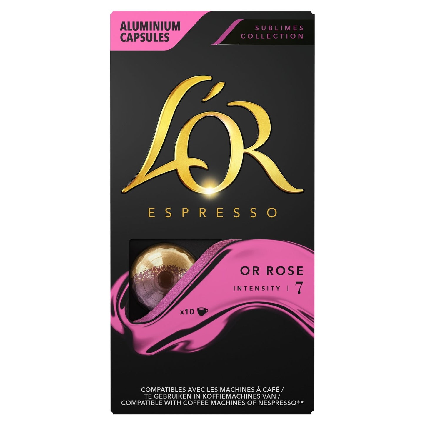 Café Capsules Or Rose Intensité 7 Compatible Nespresso L'OR la boite de 10 capsules
