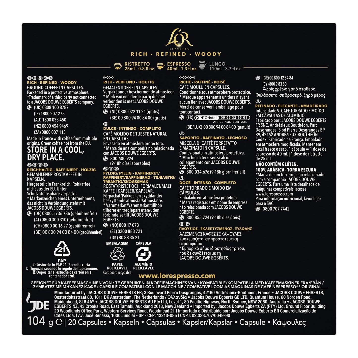 Absolute Gold Intensity 9 Coffee Capsules Compatible with Nespresso L'OR