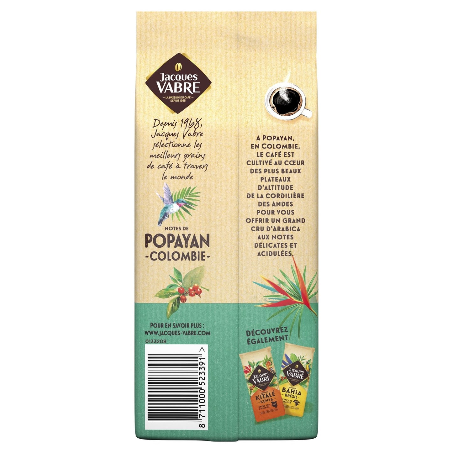 Ground Coffee 100% Arabica Popayan Colombia JACQUES VABRE