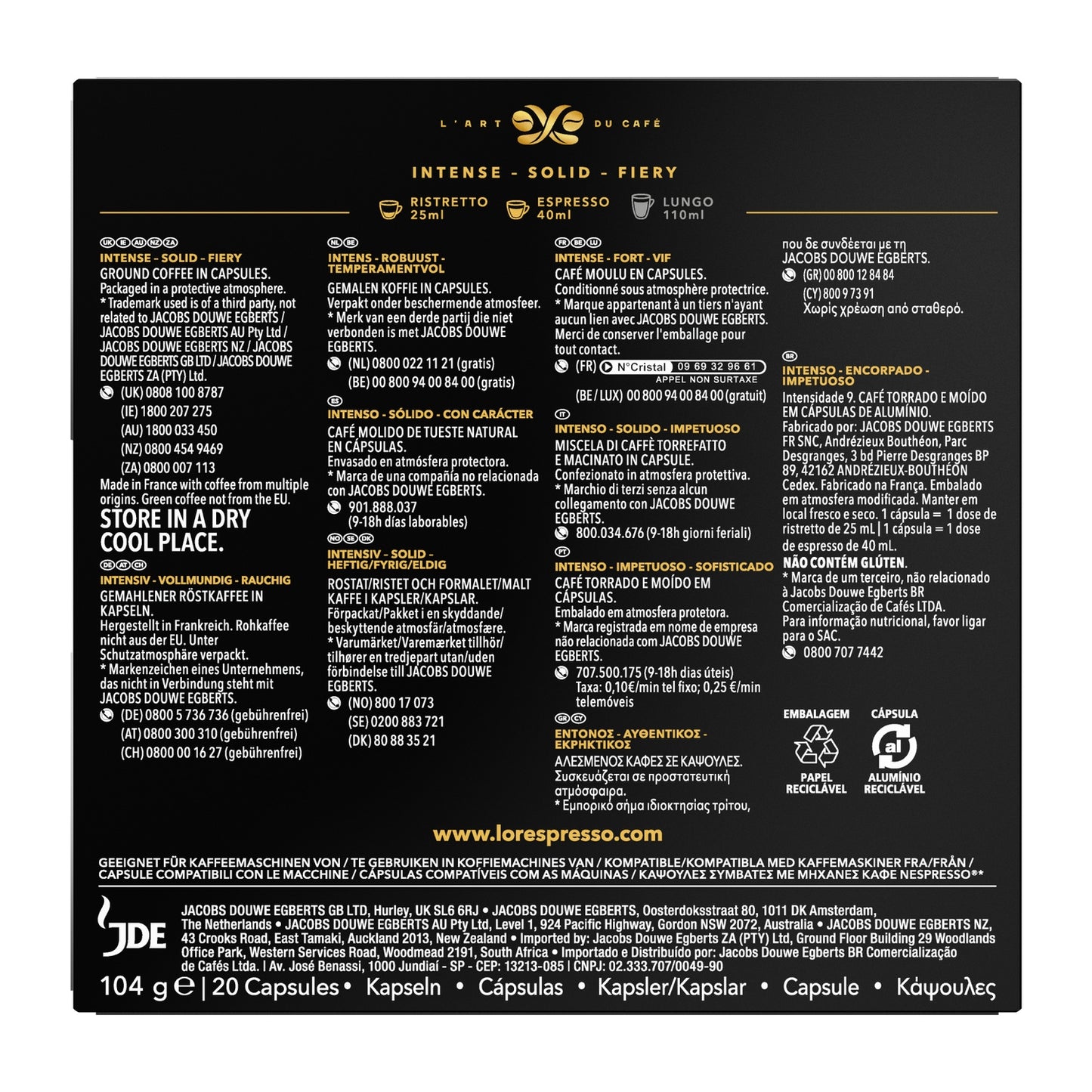 Nespresso Forza Intensity 9 L'OR ESPRESSO Compatible Capsules