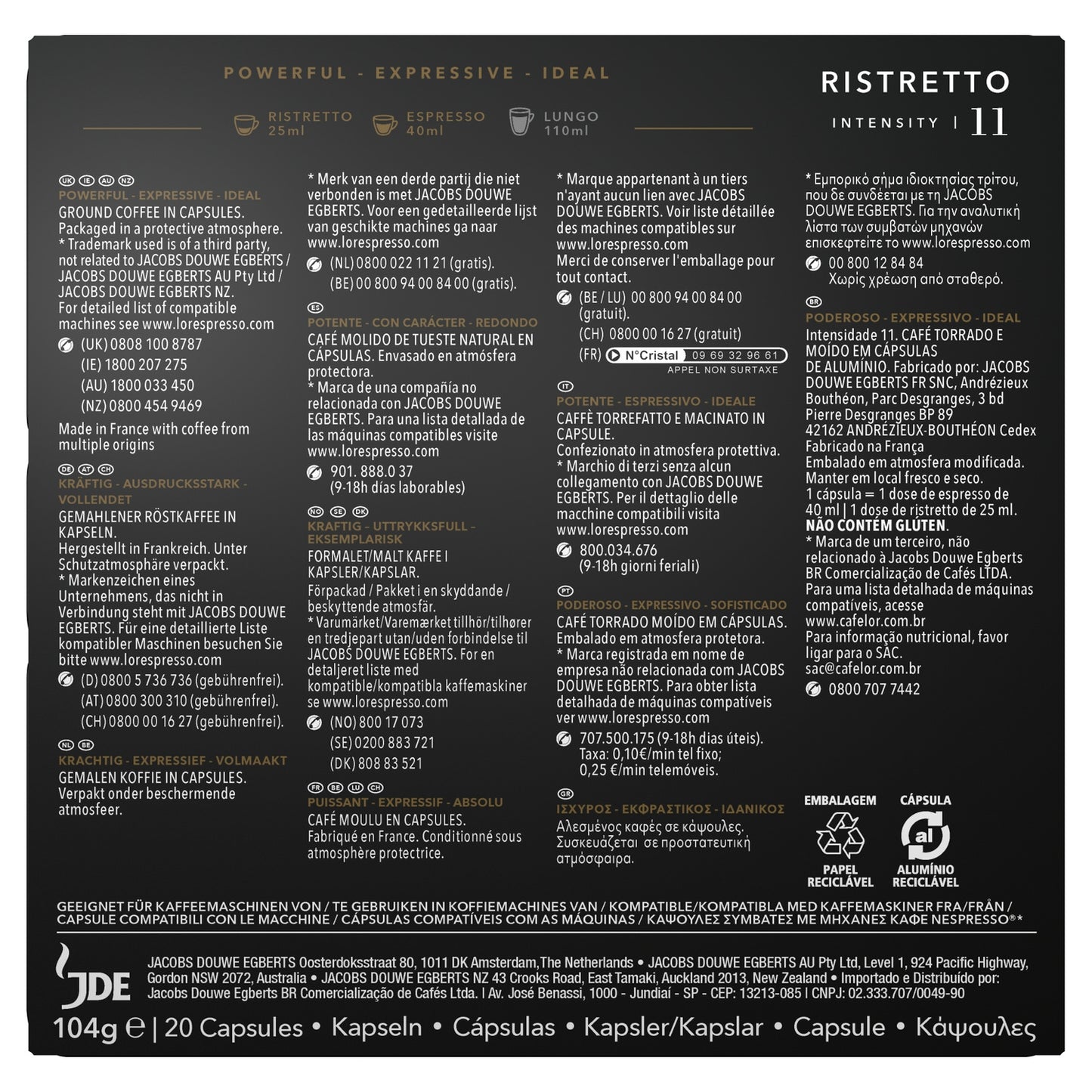 Nespresso Ristretto Compatible Coffee Capsules Intensity 11 L'OR ESPRESSO