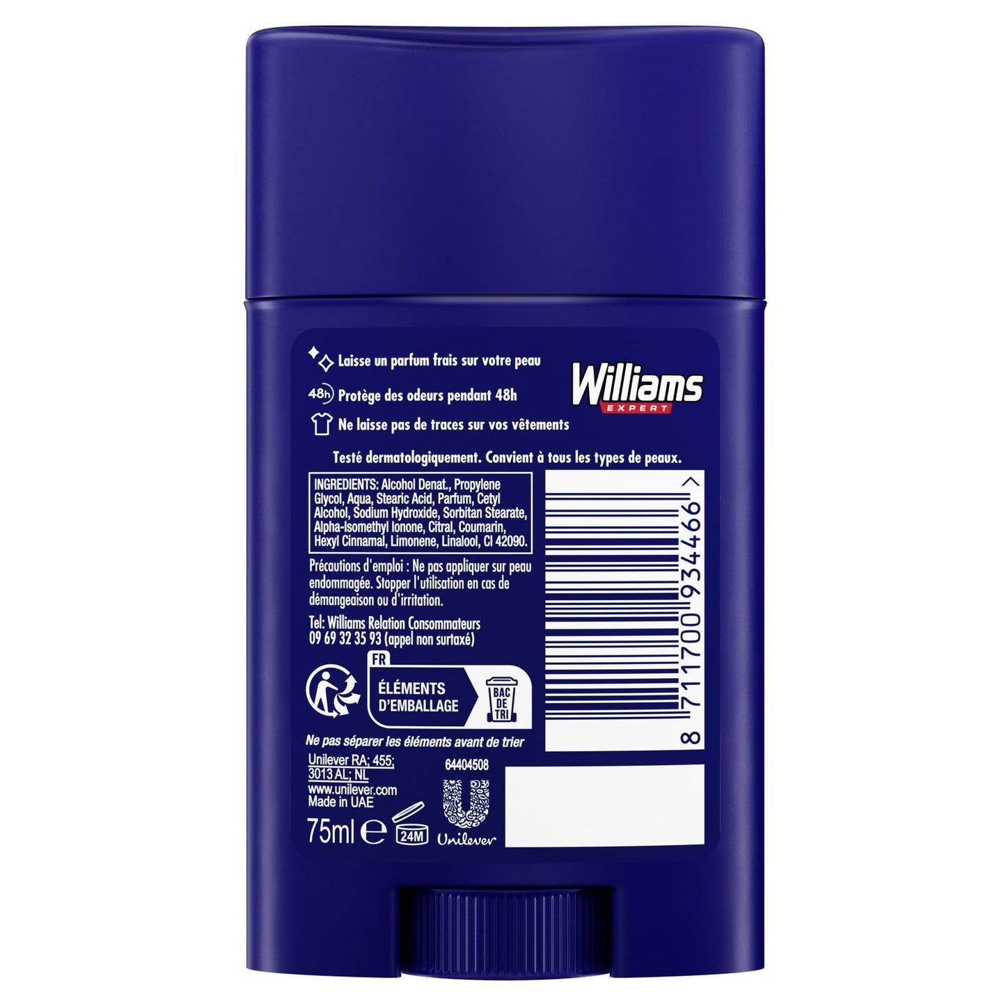 Déodorant Stick Homme Anti-Traces Blanches Ice Blue WILLIAMS
