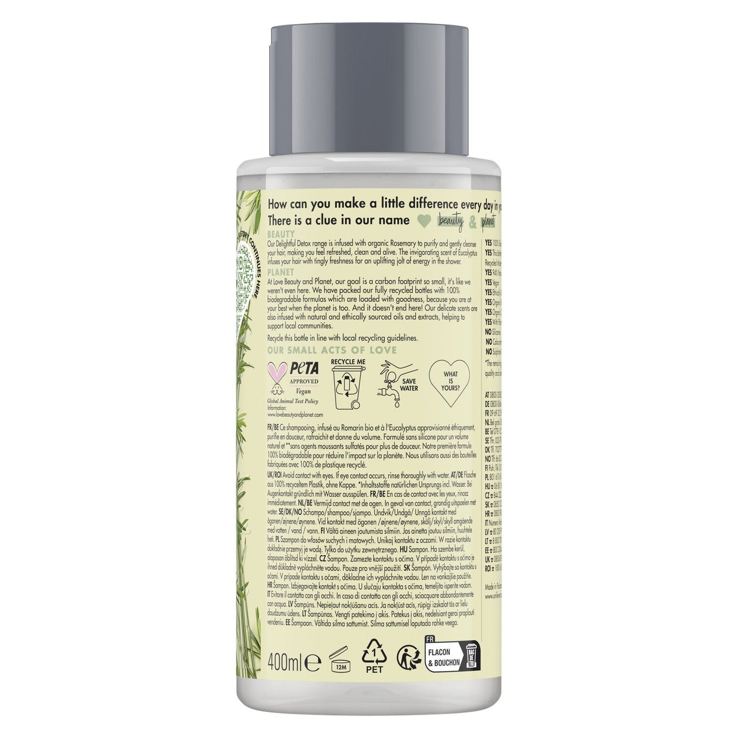 Shampoing pour Cheveux Légers et Purifiés au Romarin et Vetiver Love Beauty & PLANET