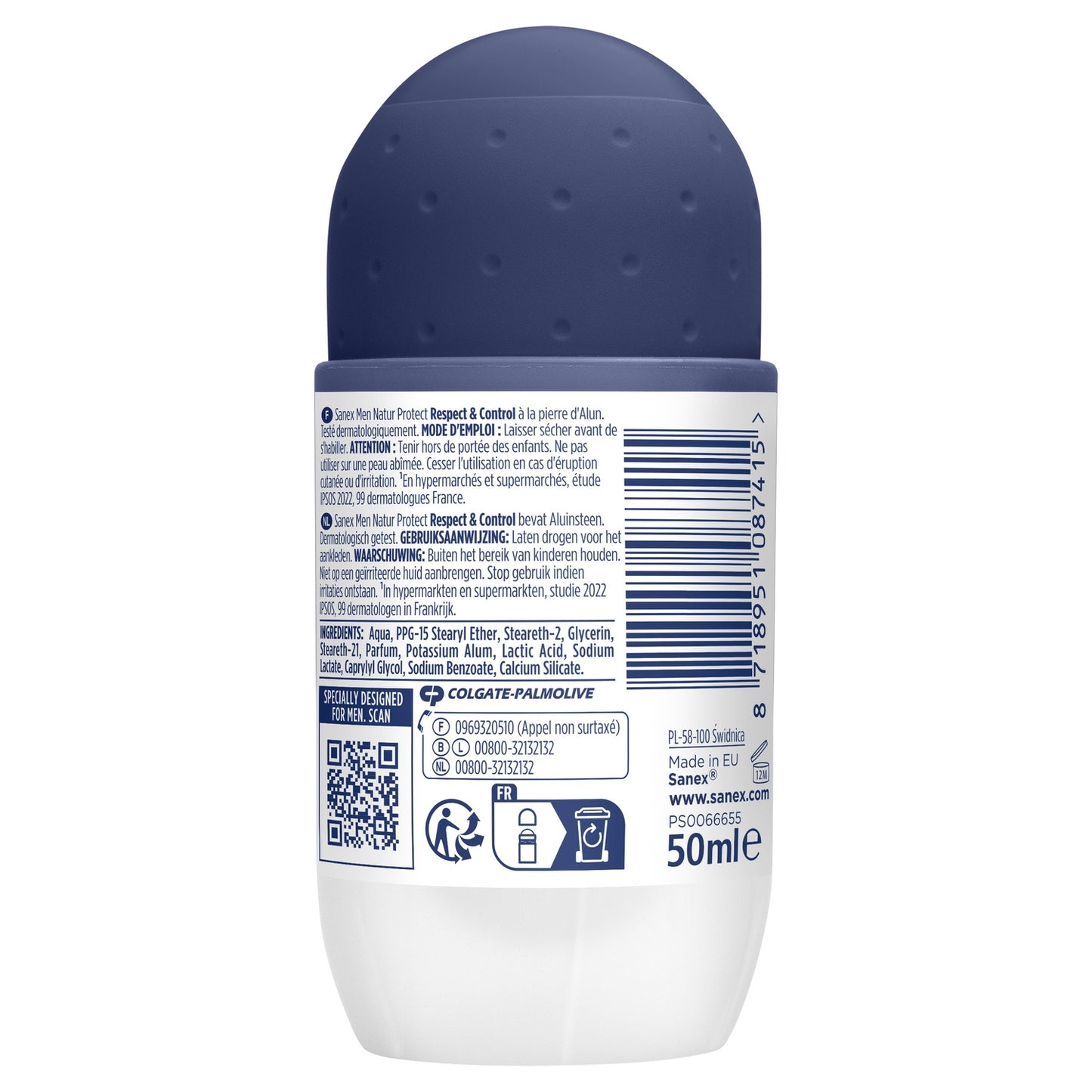 Déodorant Bille Homme Natur Protect 24h Respect et Control Pierre d'Alun SANEX MEN