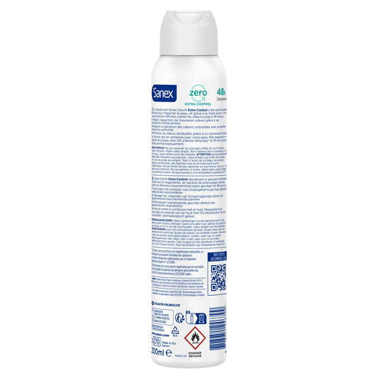 Déodorant spray Anti-odeurs Extra control 0% sans sels d'aluminium SANEX