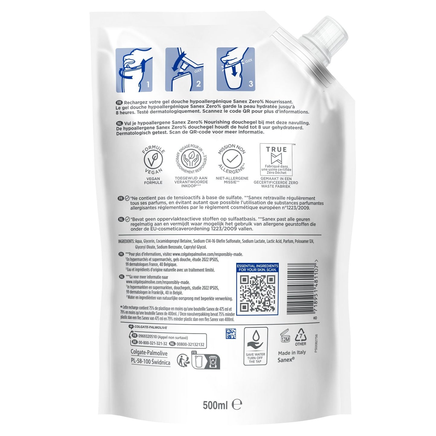 Gel Douche Nourrissant Hypoallergénique Peaux Sèches SANEX