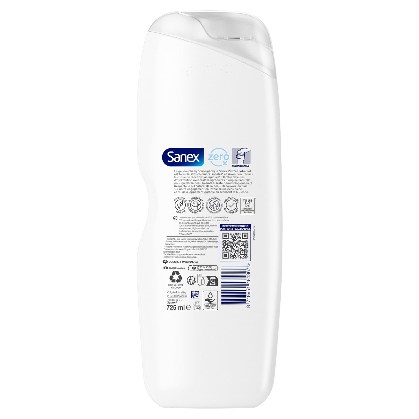 Moisturizing Shower Gel All Skin Types Zero% Essential Ingredients SANEX